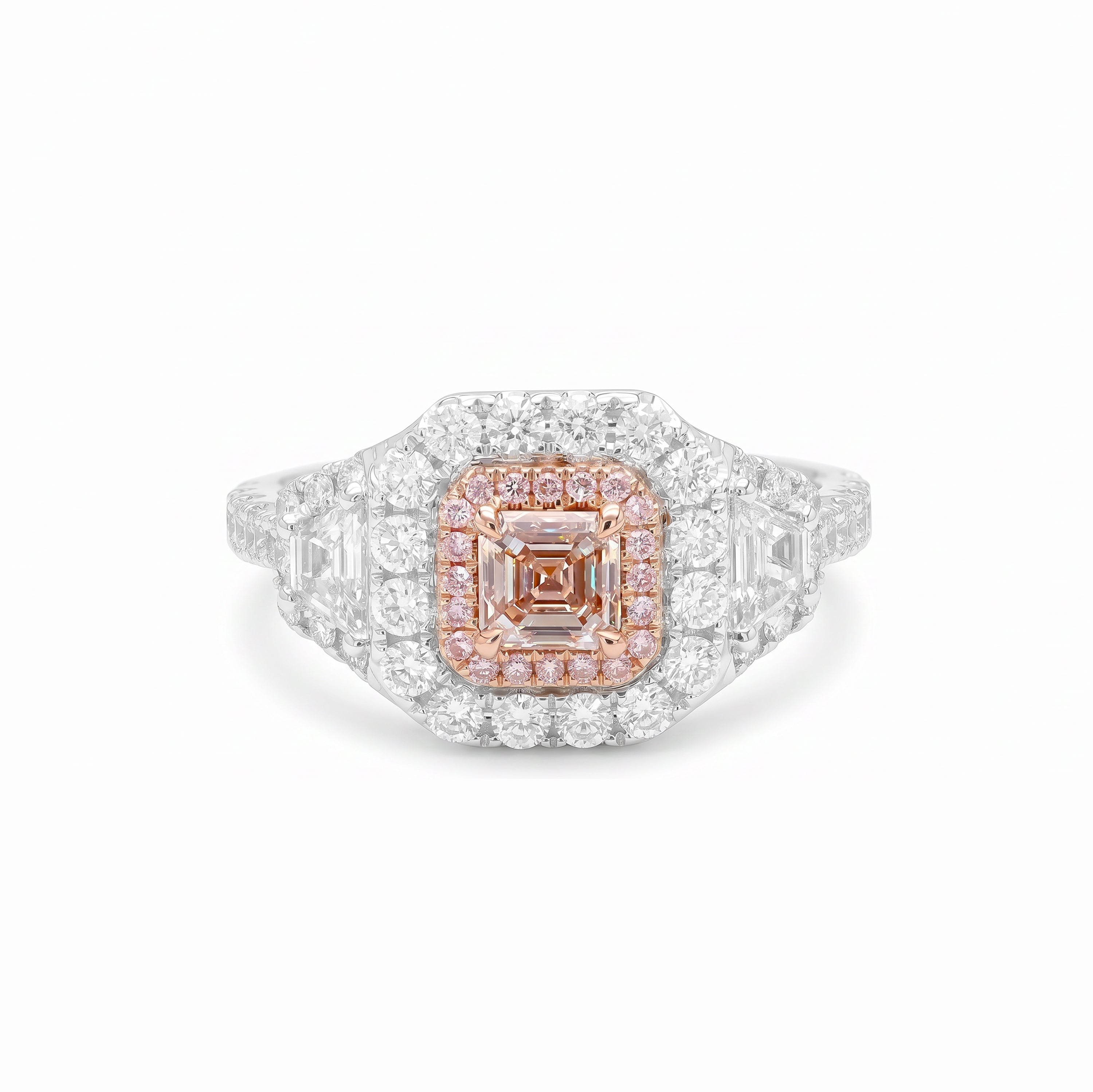 Natural Pink Asscher Diamond Ring | Halo Gia Certified