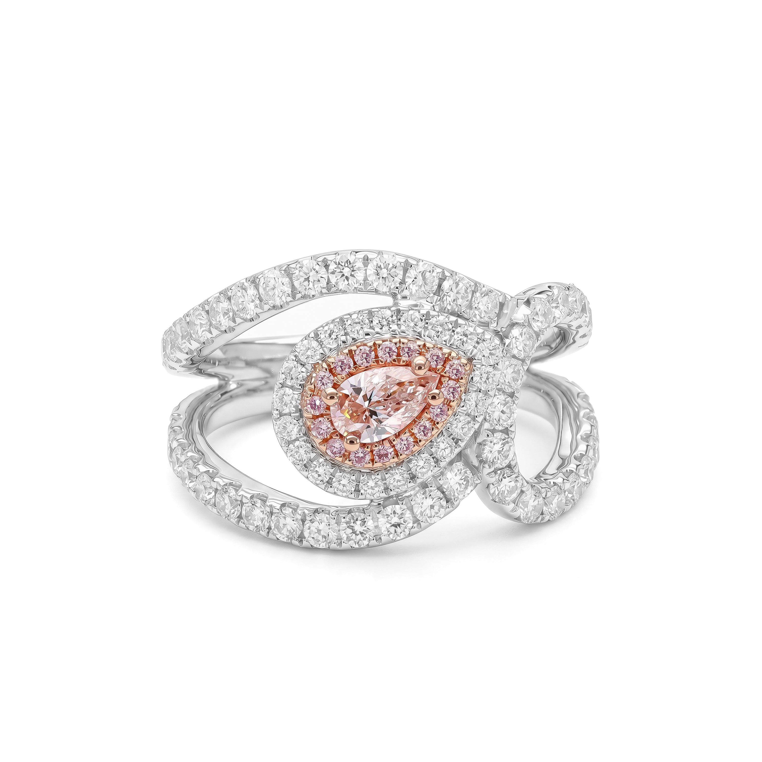 Natural Pink Pear Diamond Halo Ring | GIA Certified
