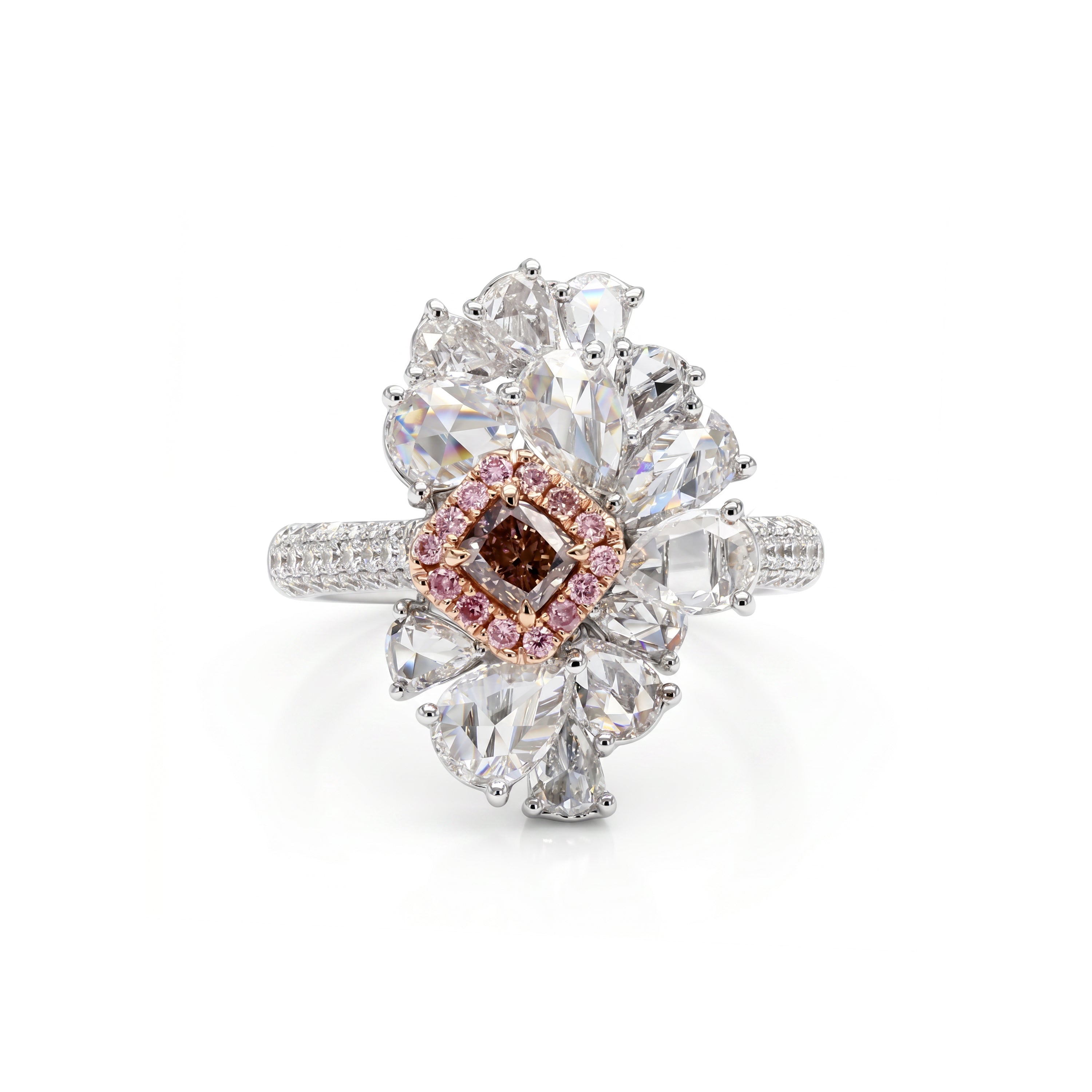 Natural Pink Cushion Diamond Floral Ring | GIA Certified