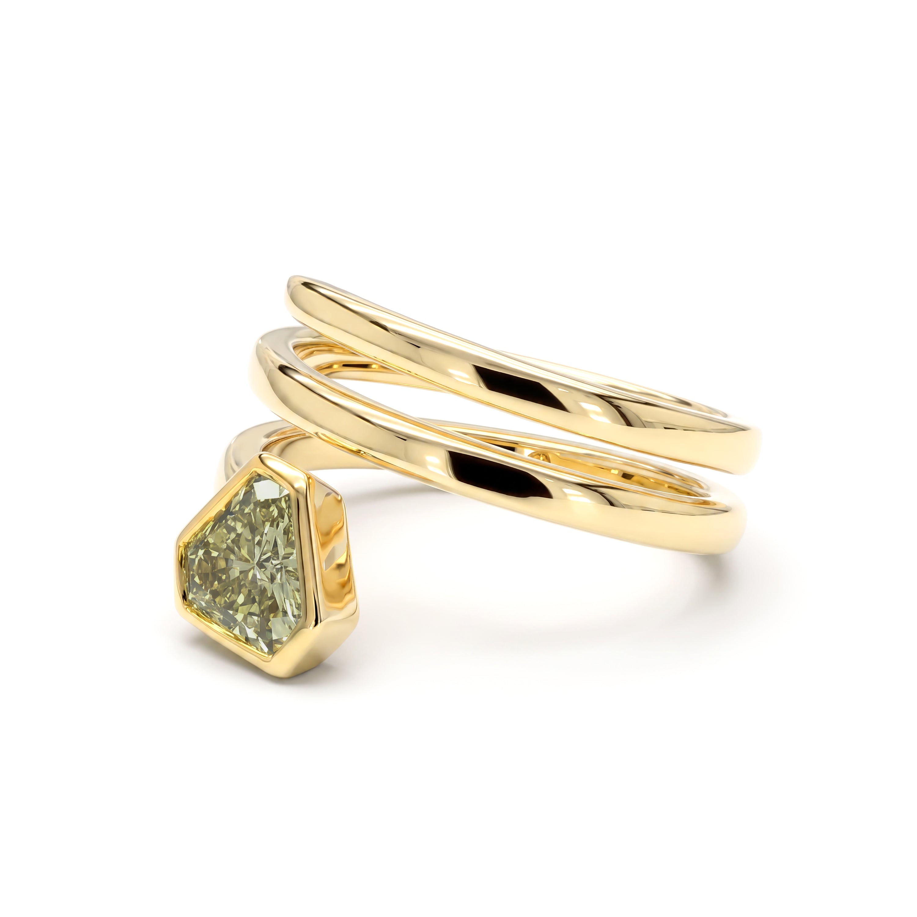 Natural Green Diamond Spiral Ring | GIA Certified
