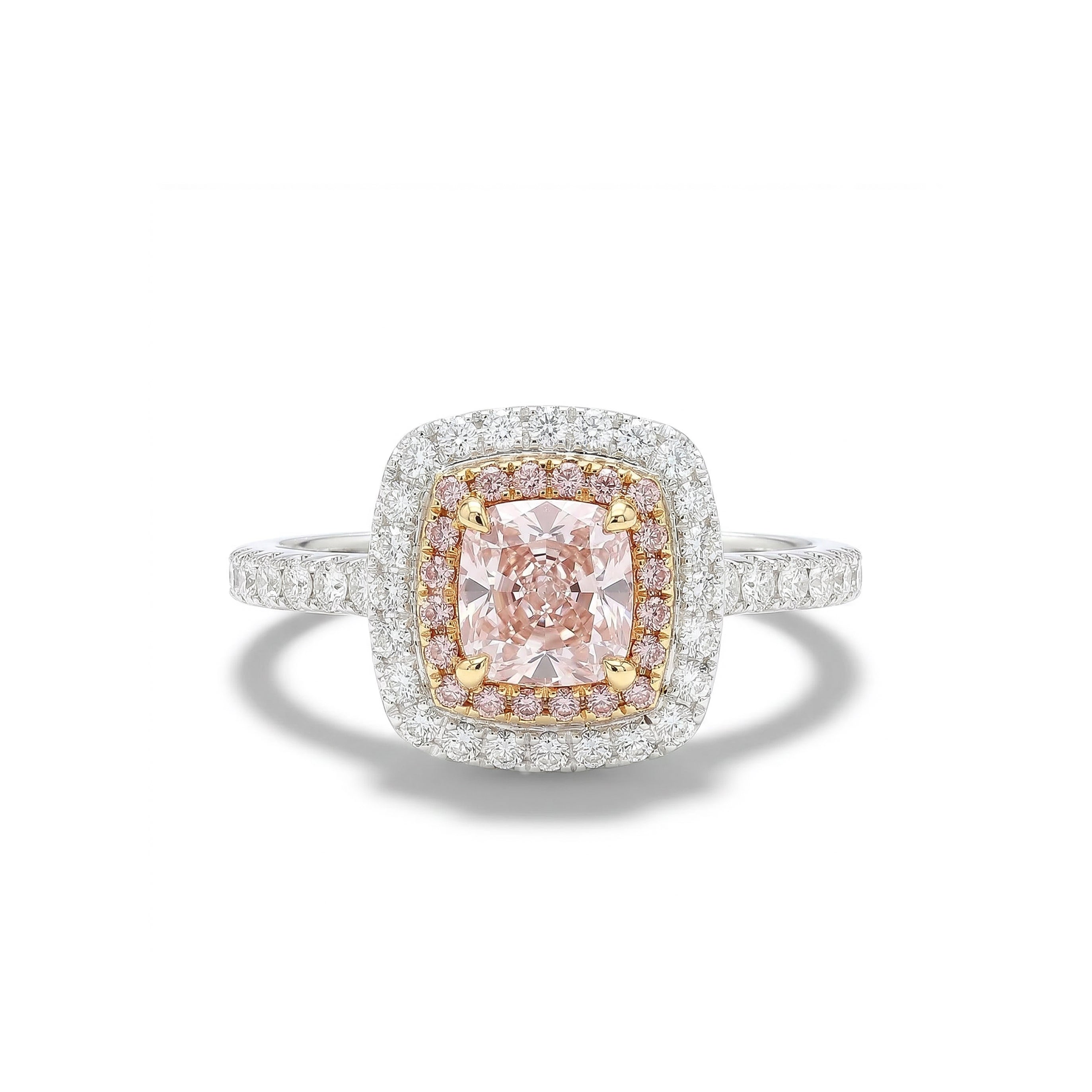 Natural Pink Cushion Diamond Halo Ring | GIA Certified product image 1