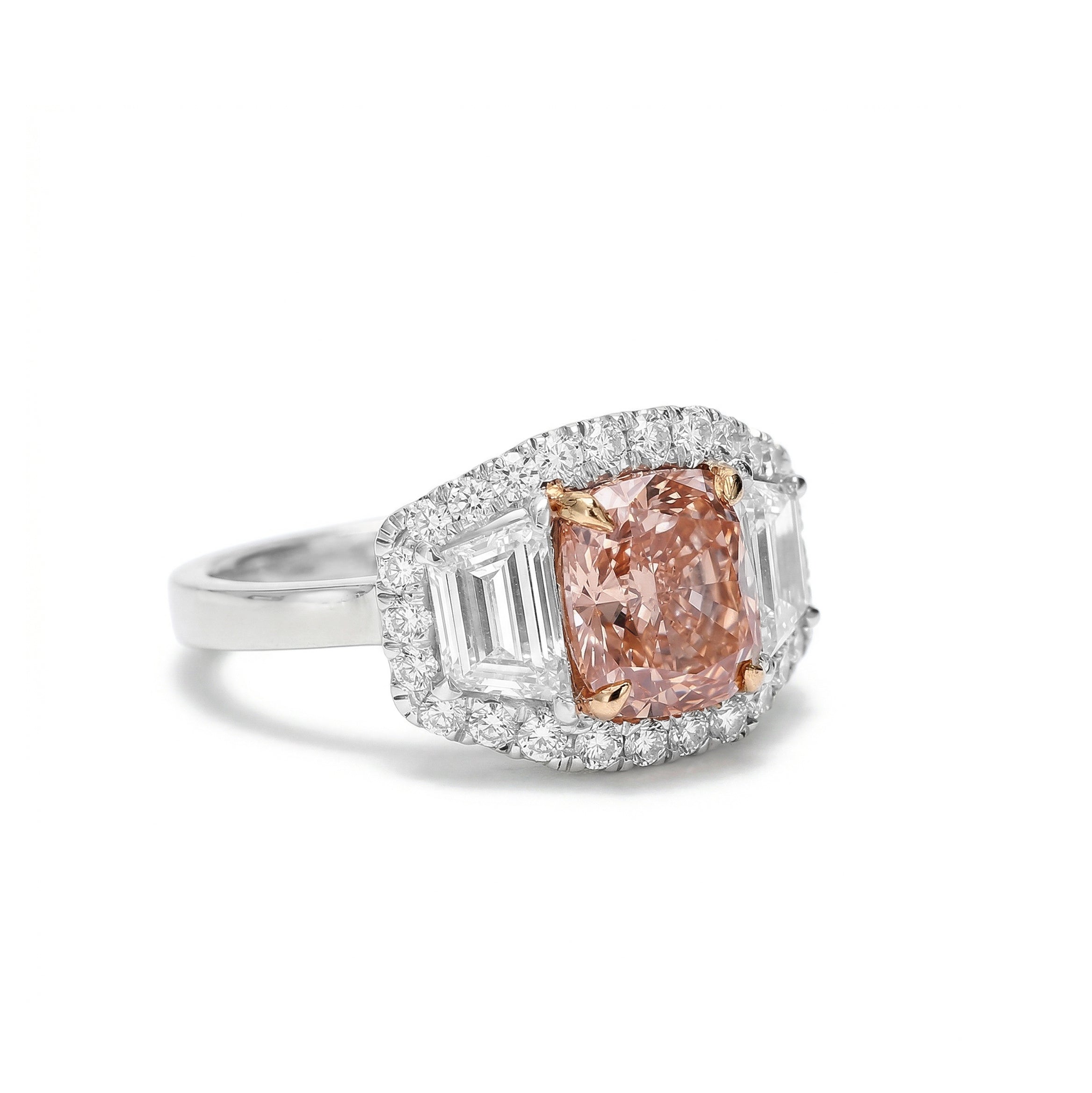 Natural Pink Cushion Diamond Halo Ring | GIA Certified