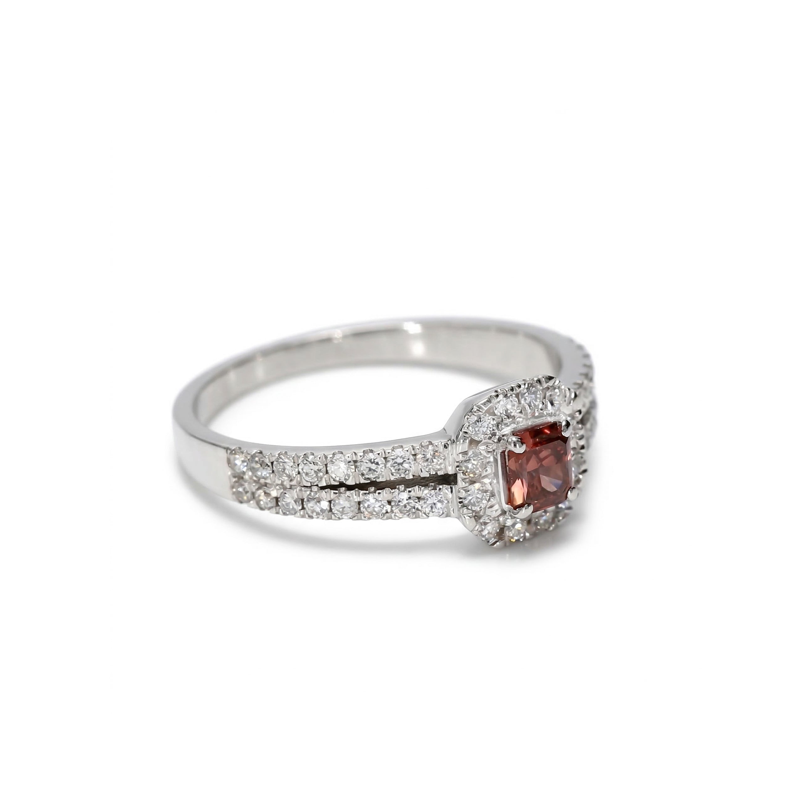 Natural Red Radiant Diamond Halo Ring | GIA Certified product image 2