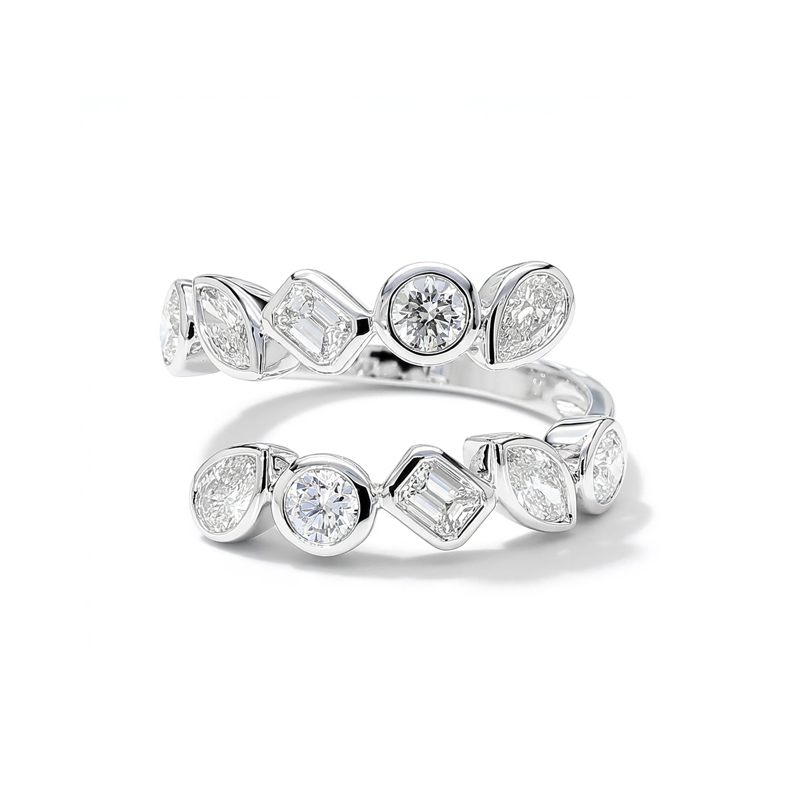 Natural Multi-Shape Diamond Crossover Bezel Ring product image 2
