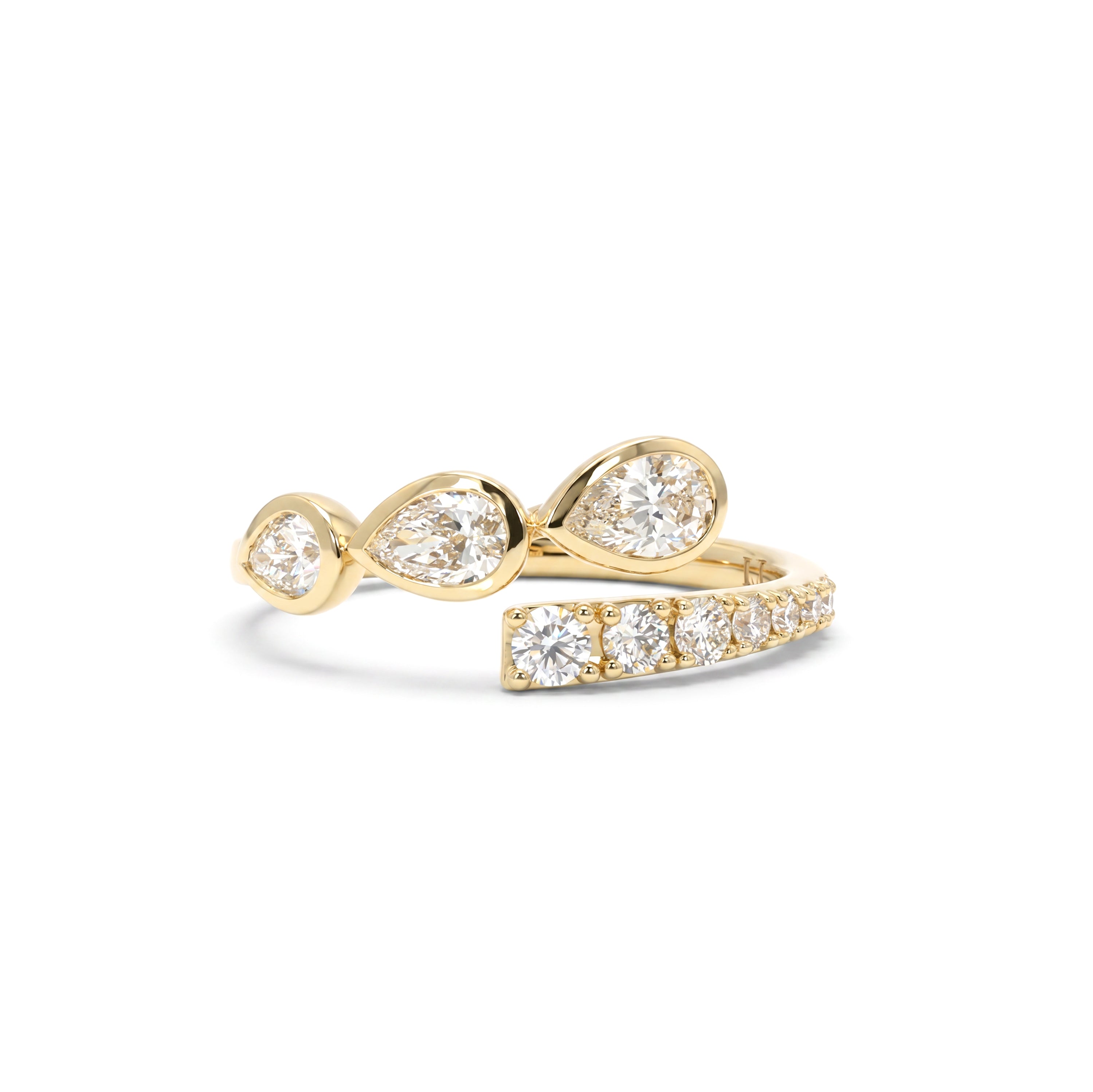Natural Pear Diamond Bezel Crossover Ring