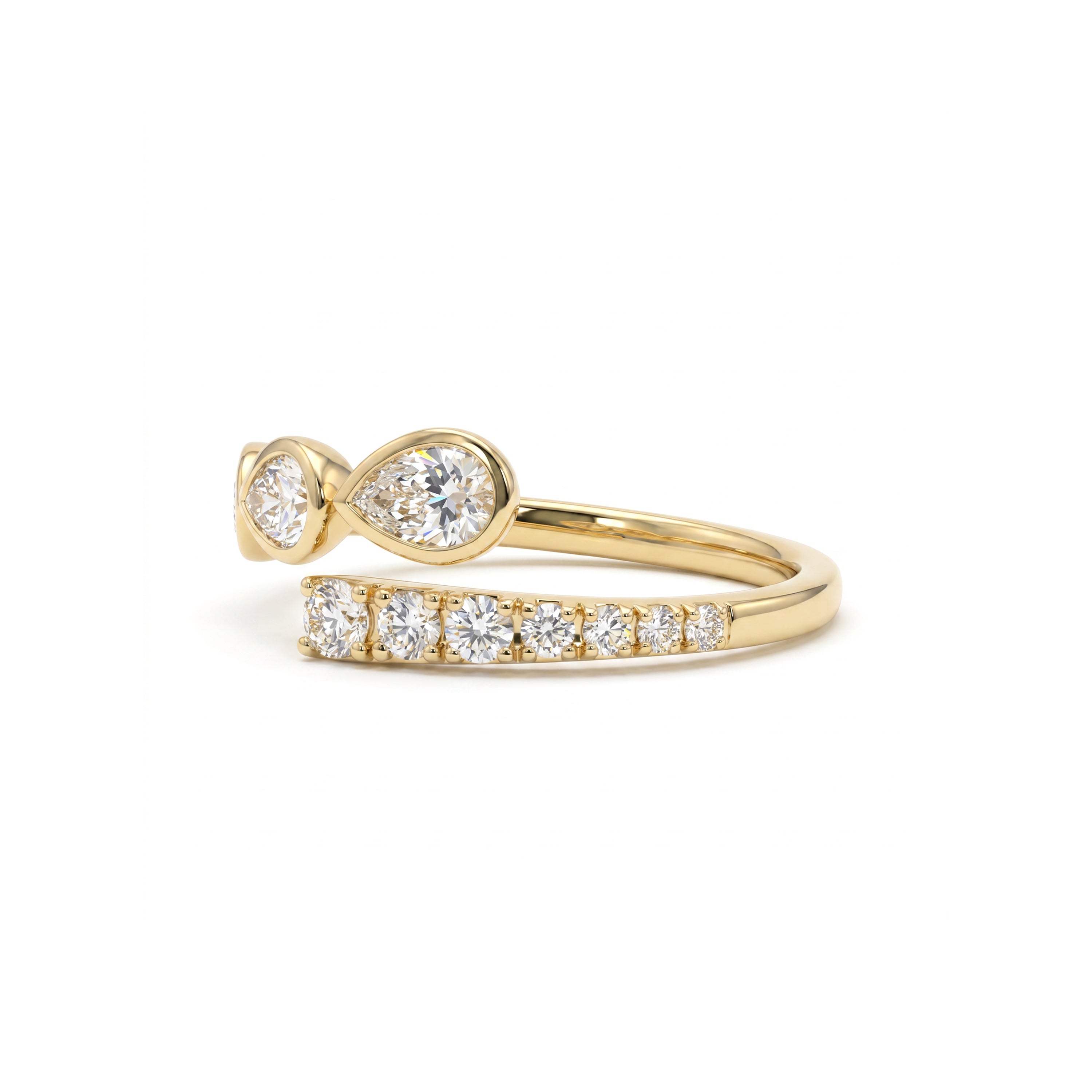 Natural Pear Diamond Bezel Crossover Ring