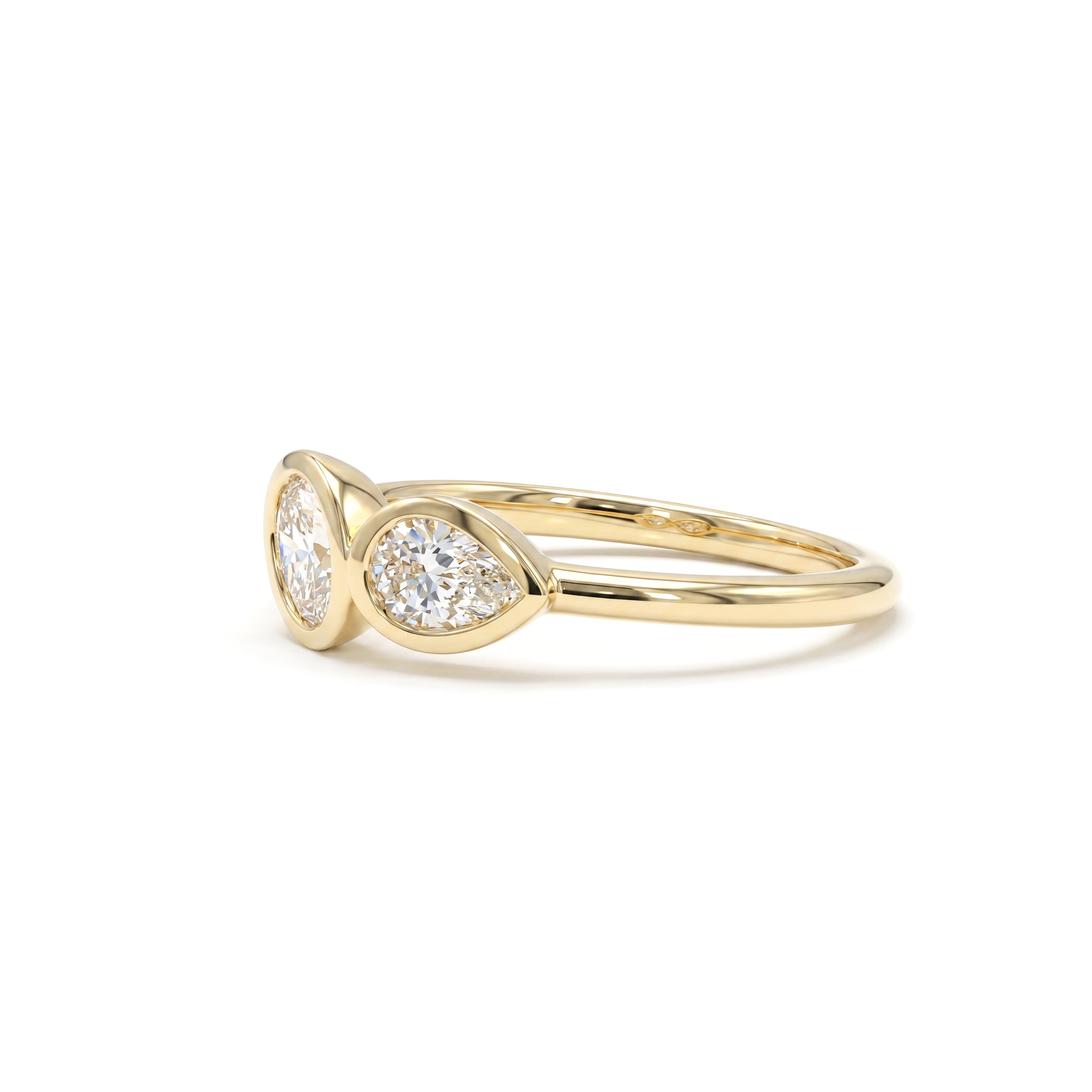 Natural Pear & Oval Diamond Bezel Ring