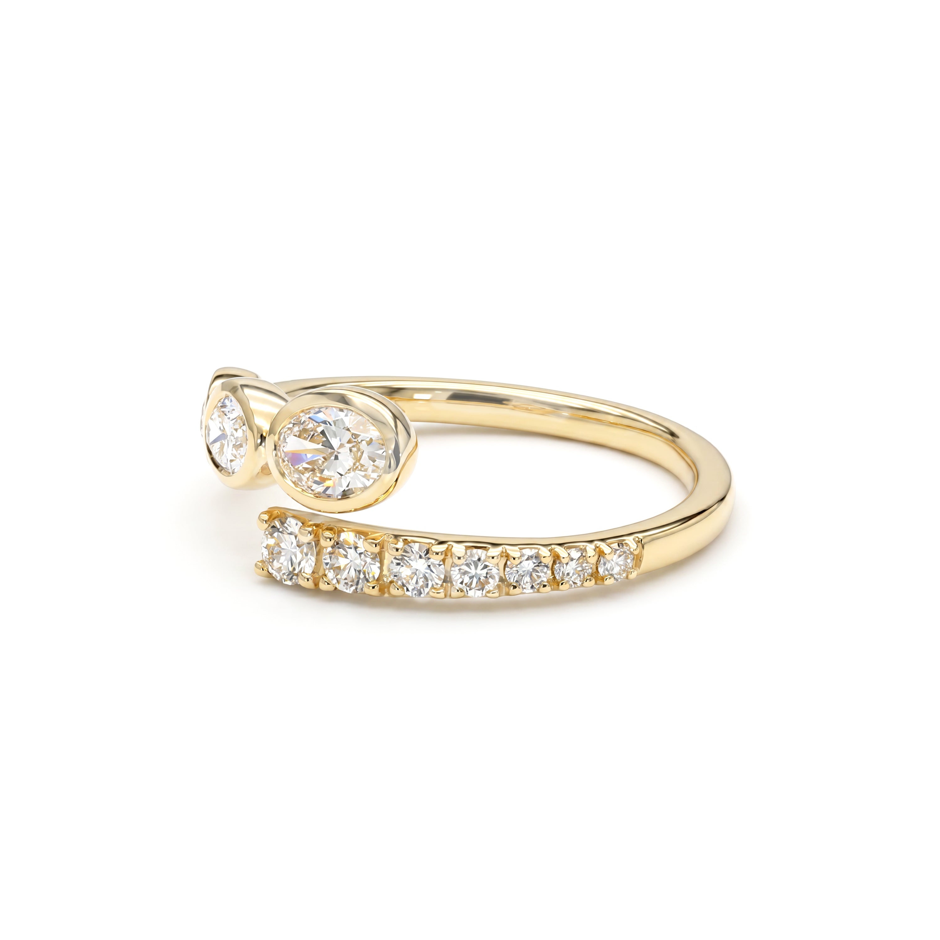 Natural Oval & Round Diamond Bezel Crossover Ring