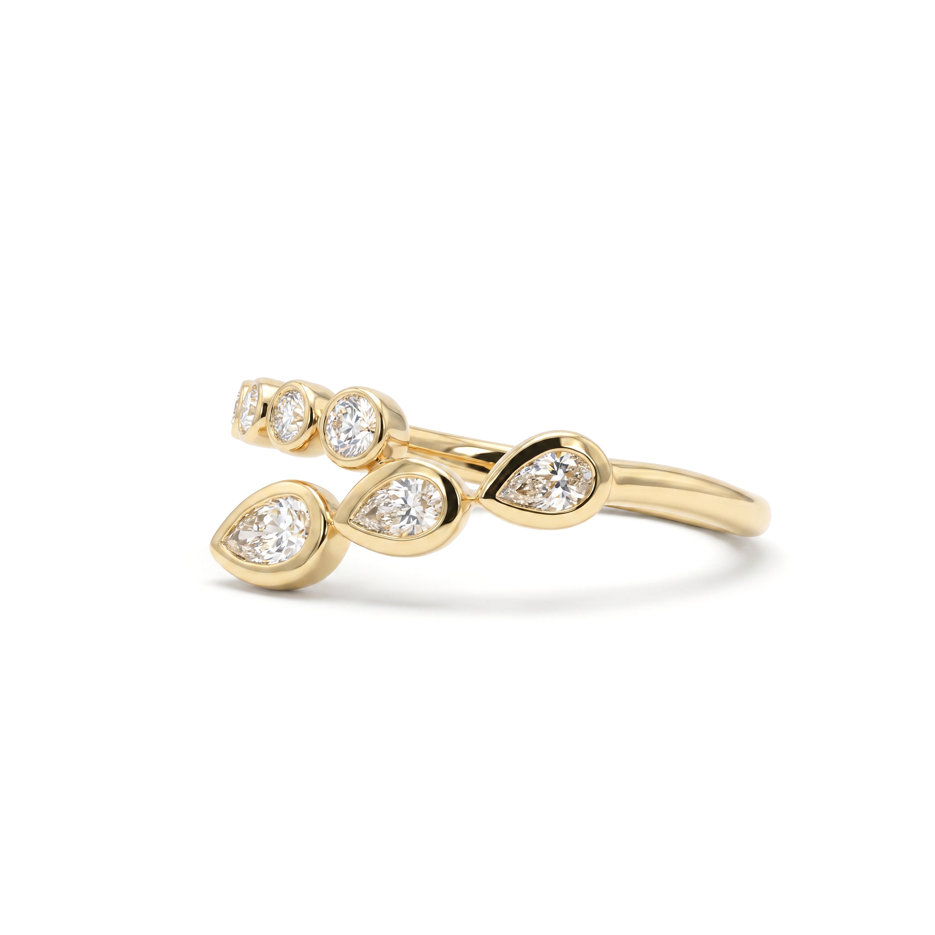 Natural Pear & Round Diamond Bezel Crossover Ring