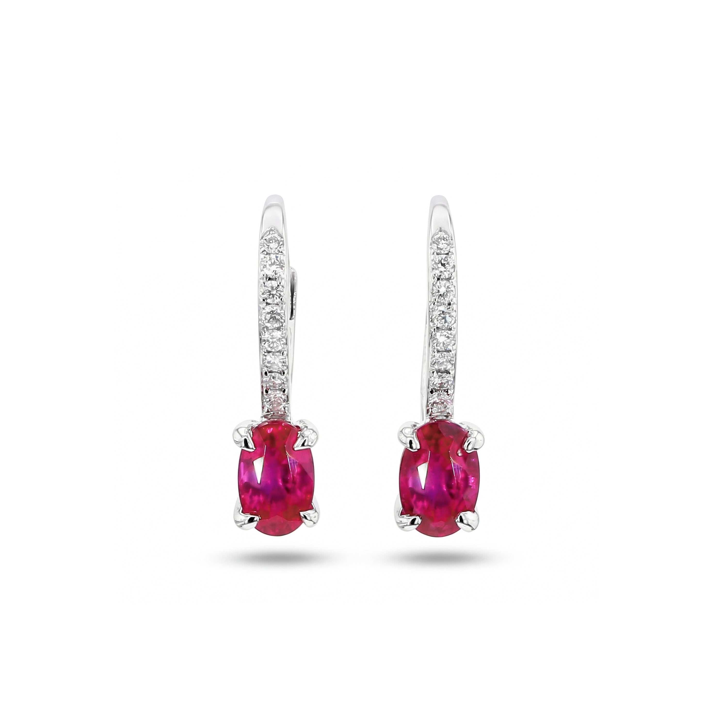 Natural Oval Ruby & Diamond Drop Earrings product image 1