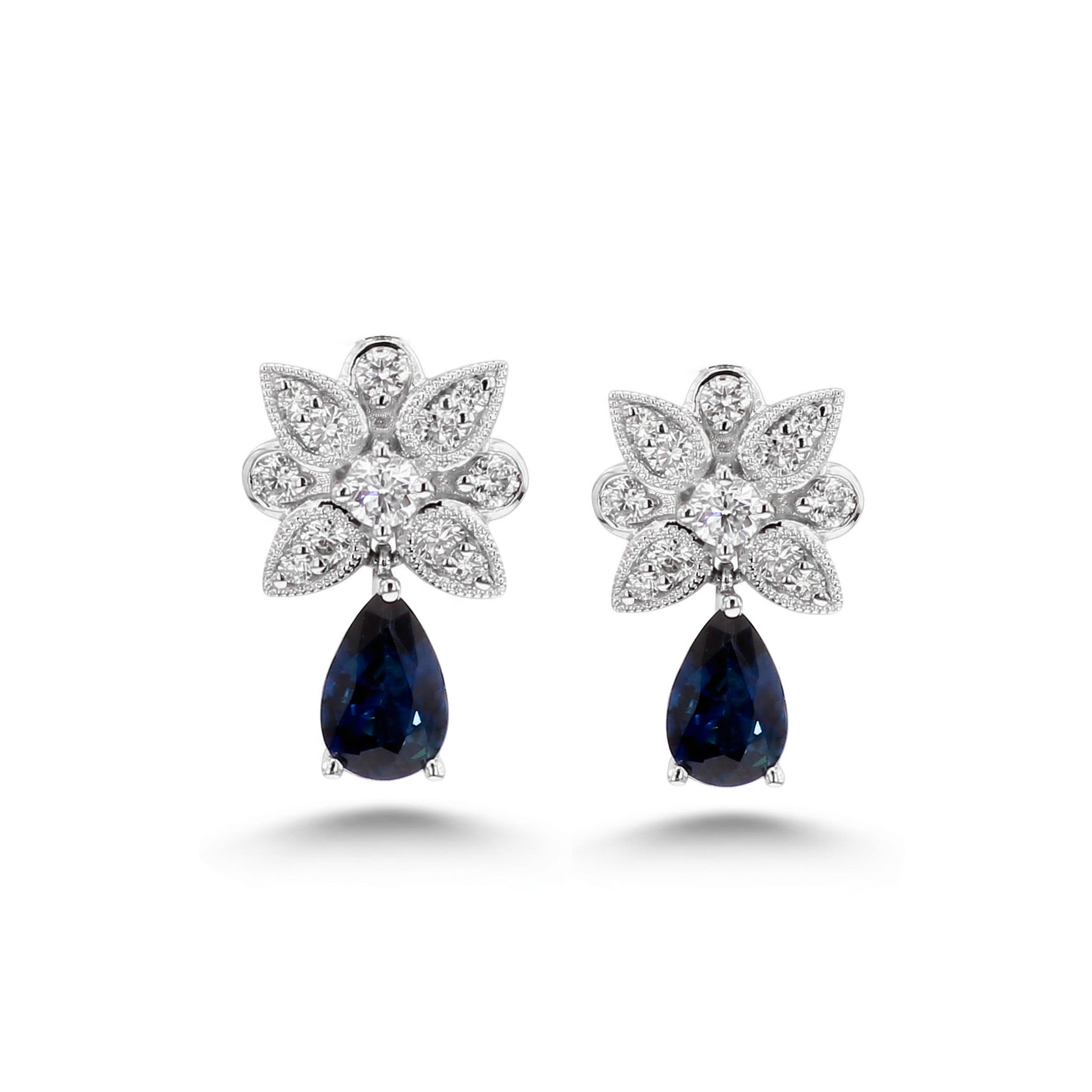 Natural Pear Sapphire & Diamond Floral Earrings product image 1