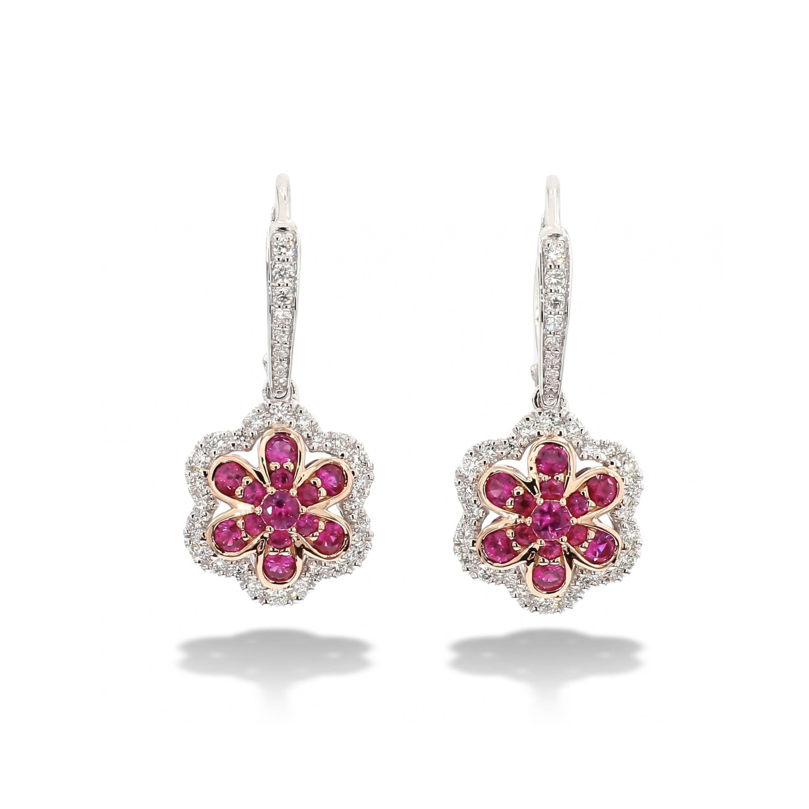 Natural Ruby & Diamond Floral Drop Earrings product image 1