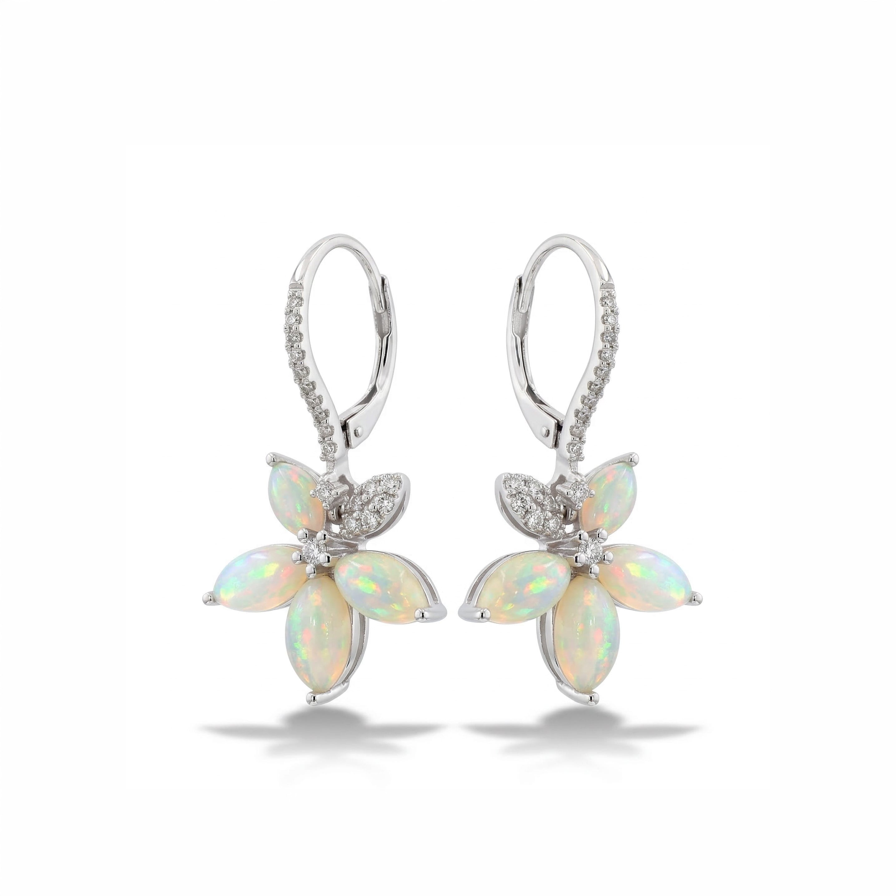 Natural Marquise Opal & Diamond Drop Floral Earrings product image 2