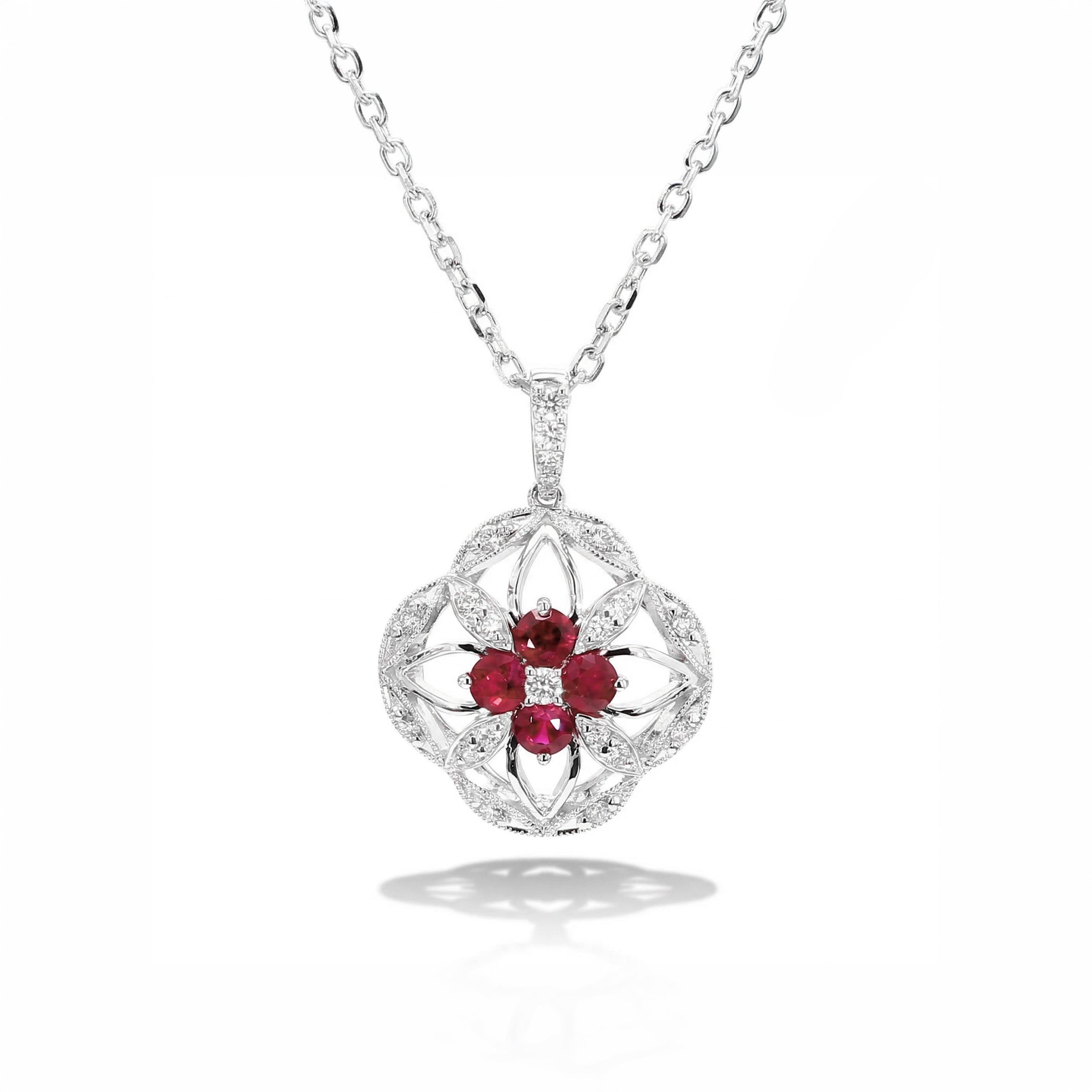 Natural Ruby & Diamond Floral Necklace product image 1