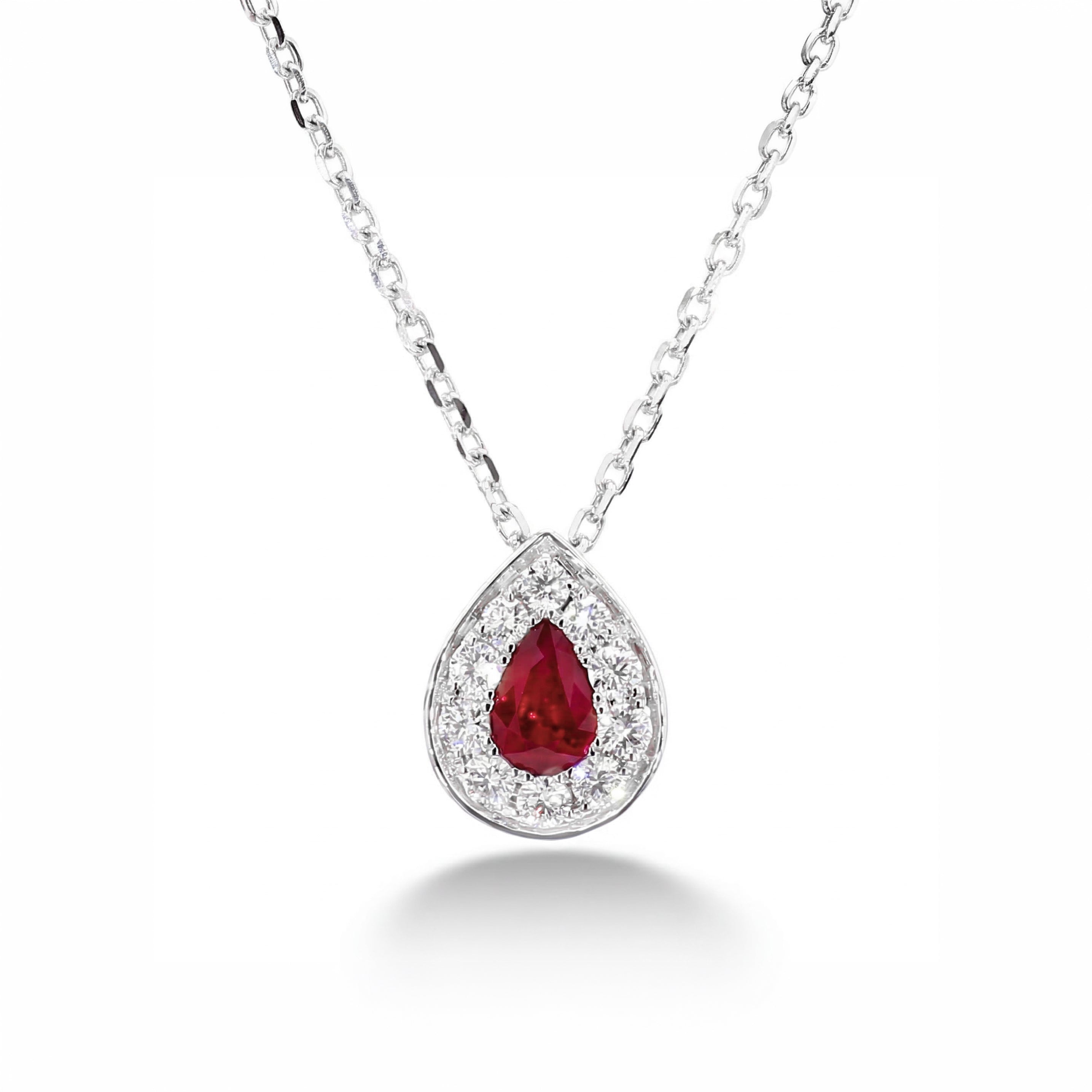 Natural Pear Ruby & Diamond Halo necklace product image 1