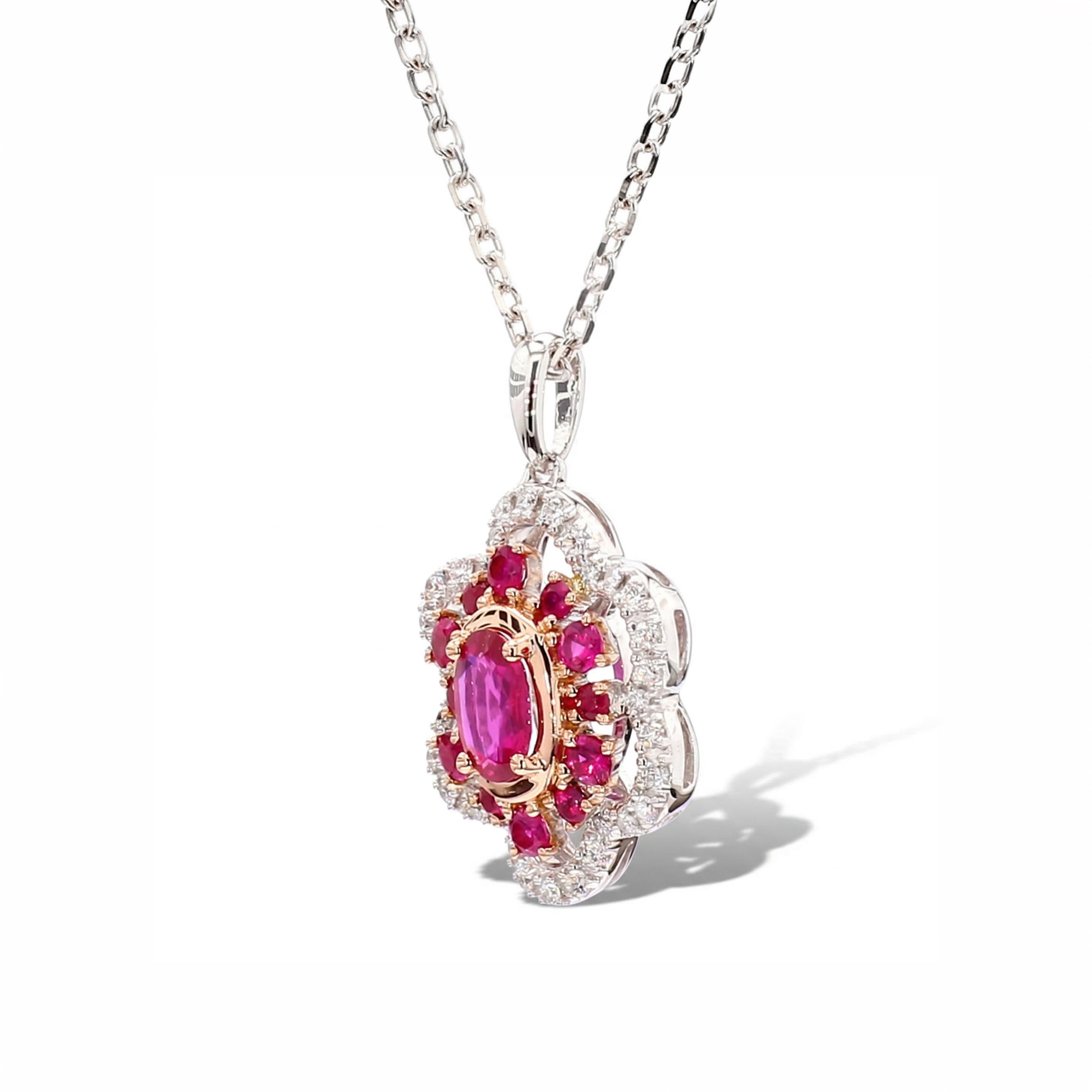 Natural Ruby & White Diamond Floral Necklace product image 2