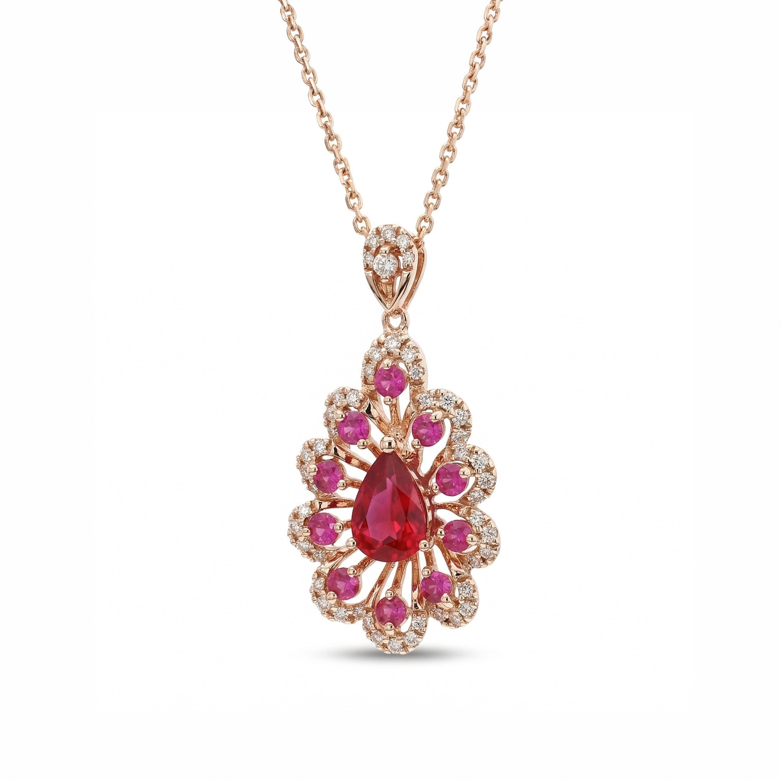 Natural Ruby & White Diamond Floral Necklace product image 2