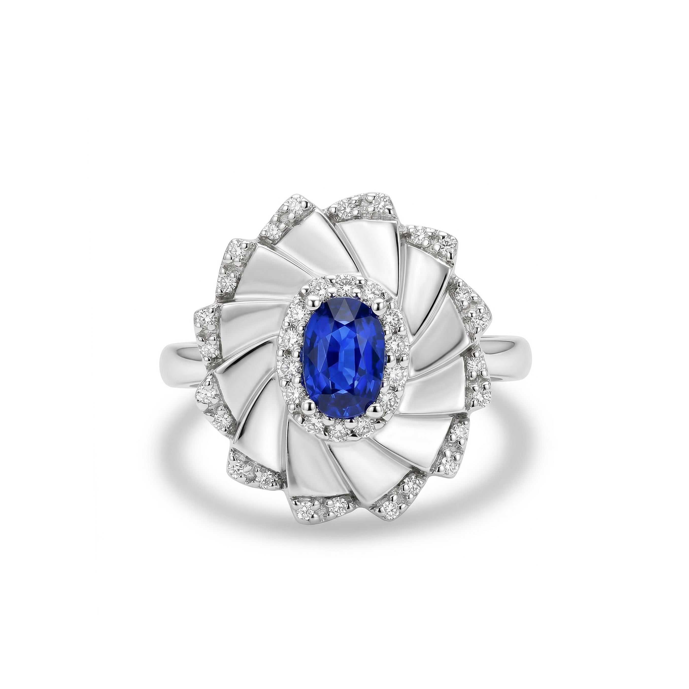 Natural Oval Sapphire & Diamond Fan Ring product image 1