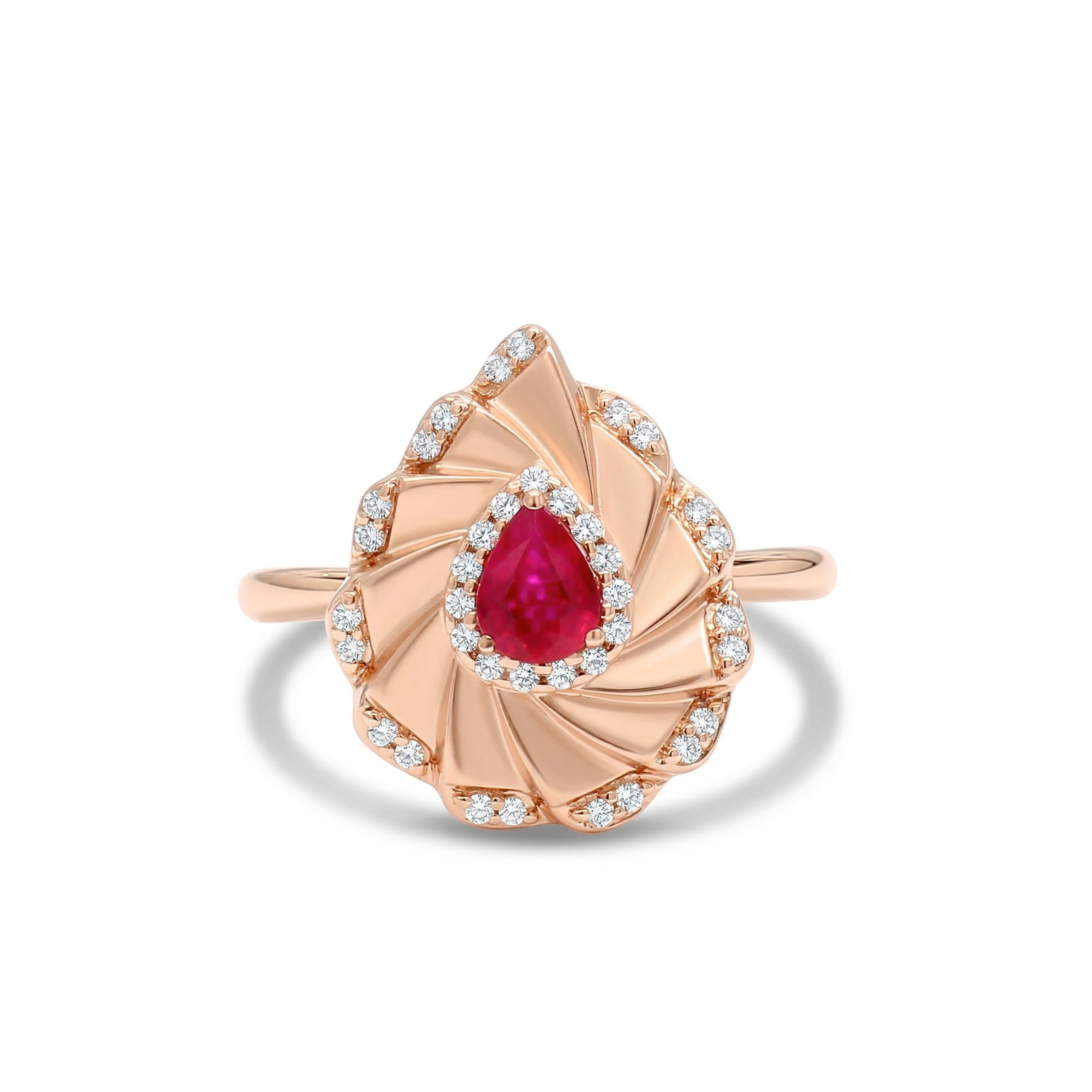 Natural Pear Ruby & White Diamond Fan Ring product image 1