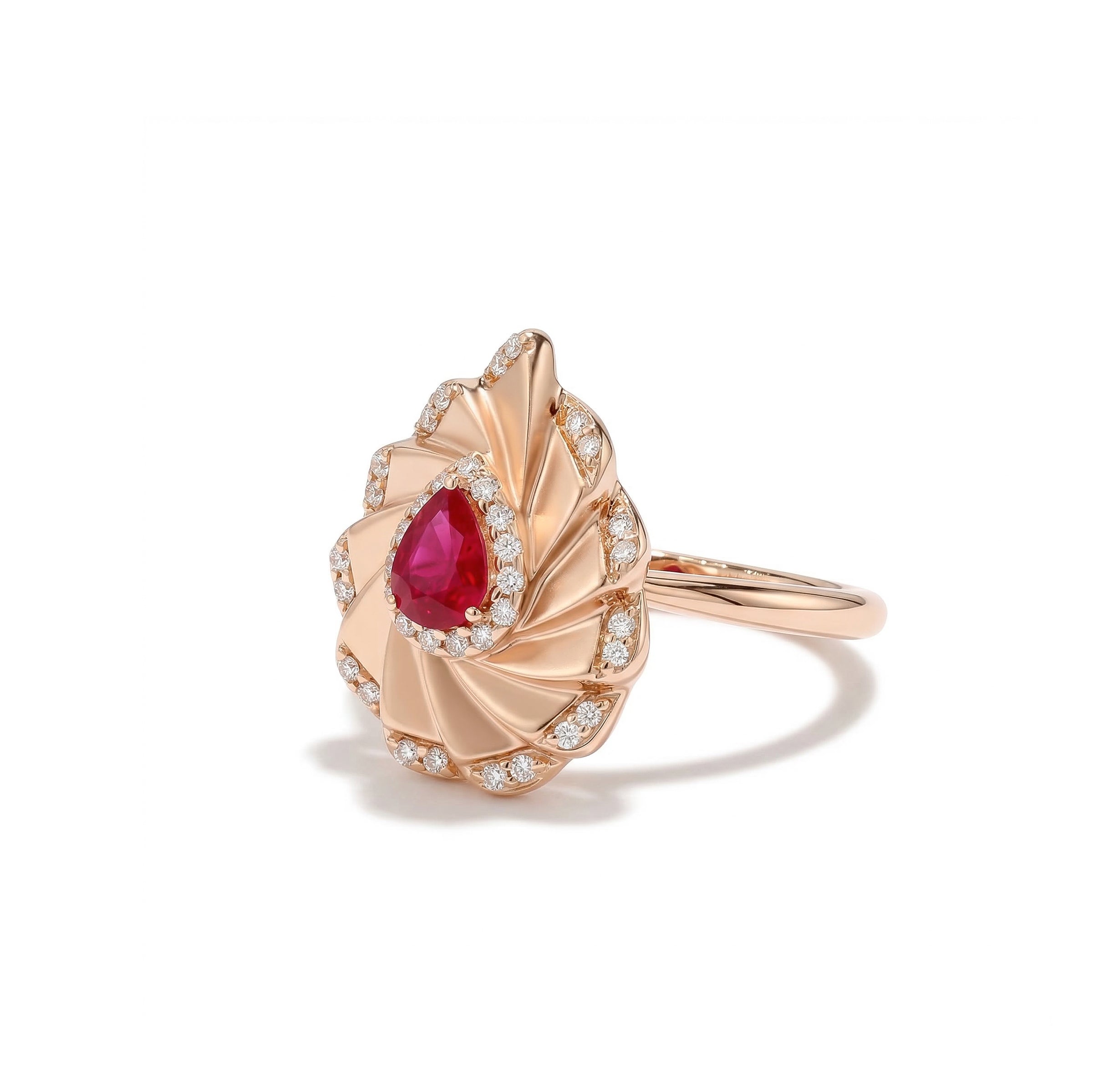Natural Pear Ruby & White Diamond Fan Ring product image 2
