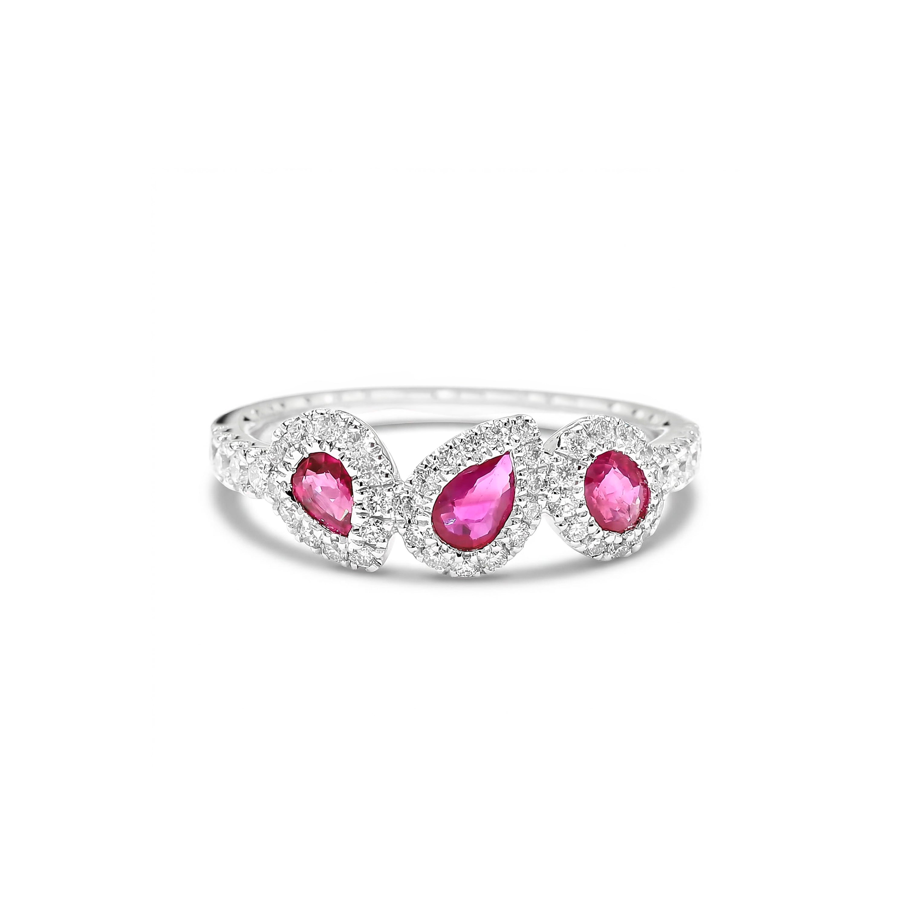 Natural Pear & Oval Ruby & White Diamond Ring product image 1