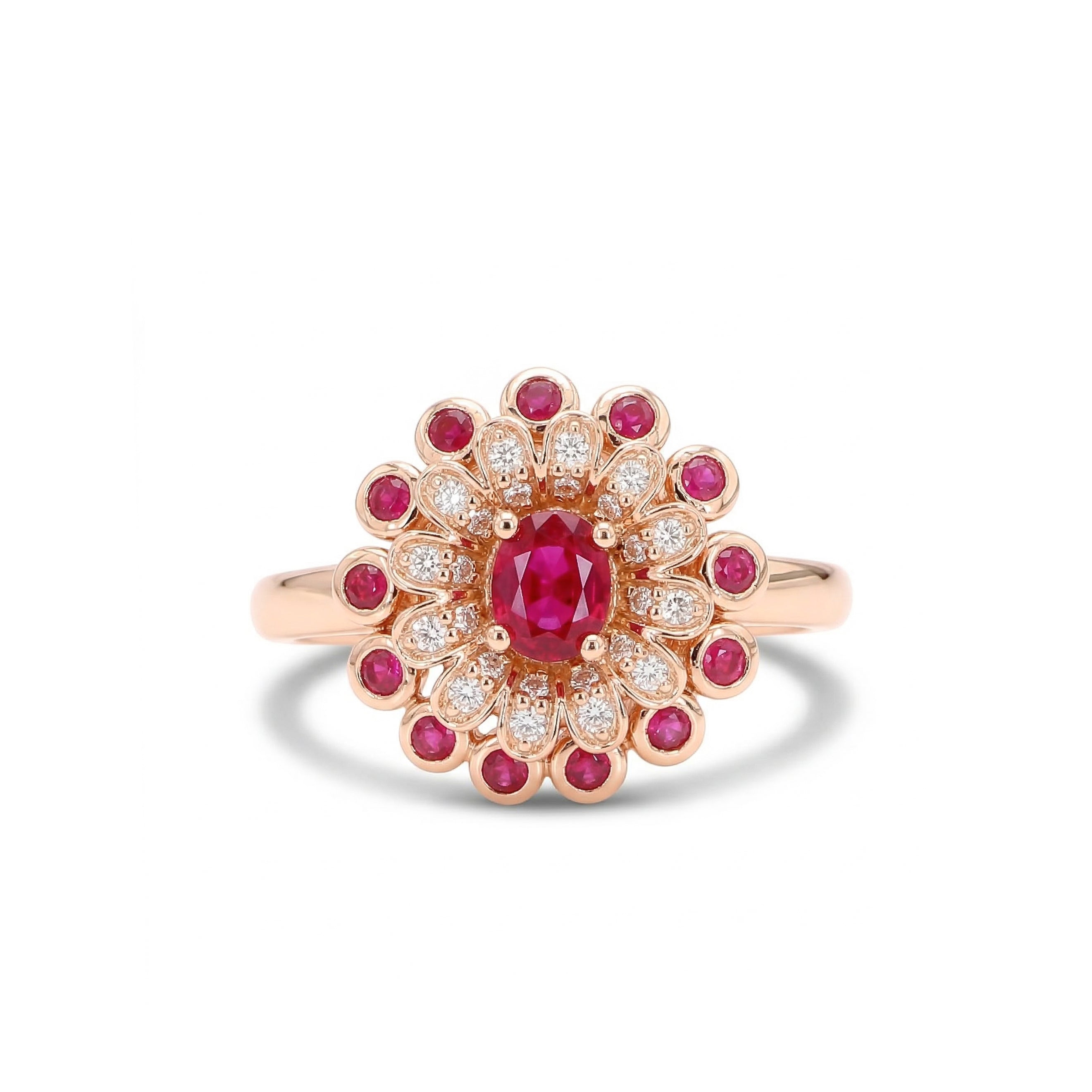 Natural Oval Ruby & White Diamond Floral Ring product image 1