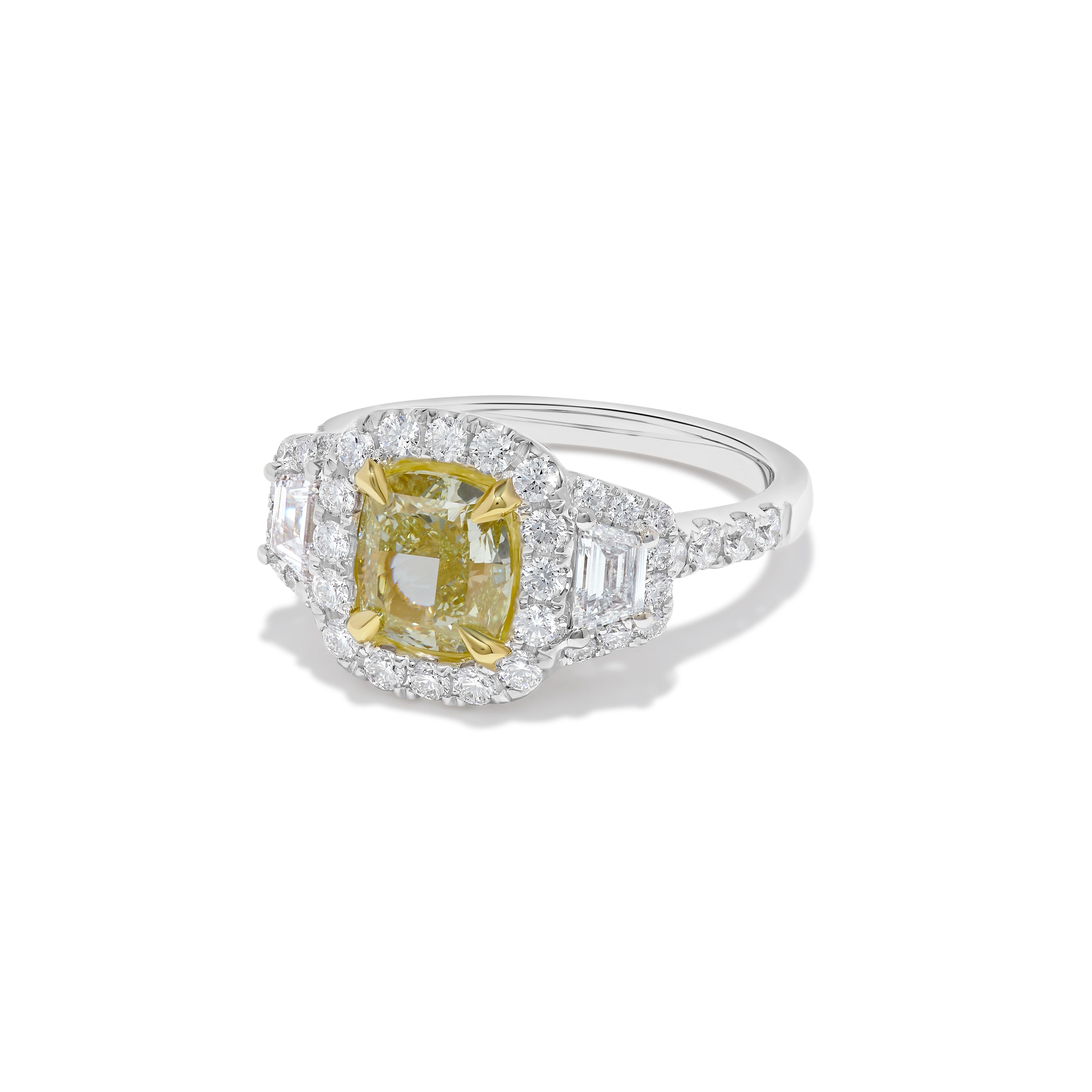 GIA Yellow Cushion Cut & White Diamond Ring JR2129GH