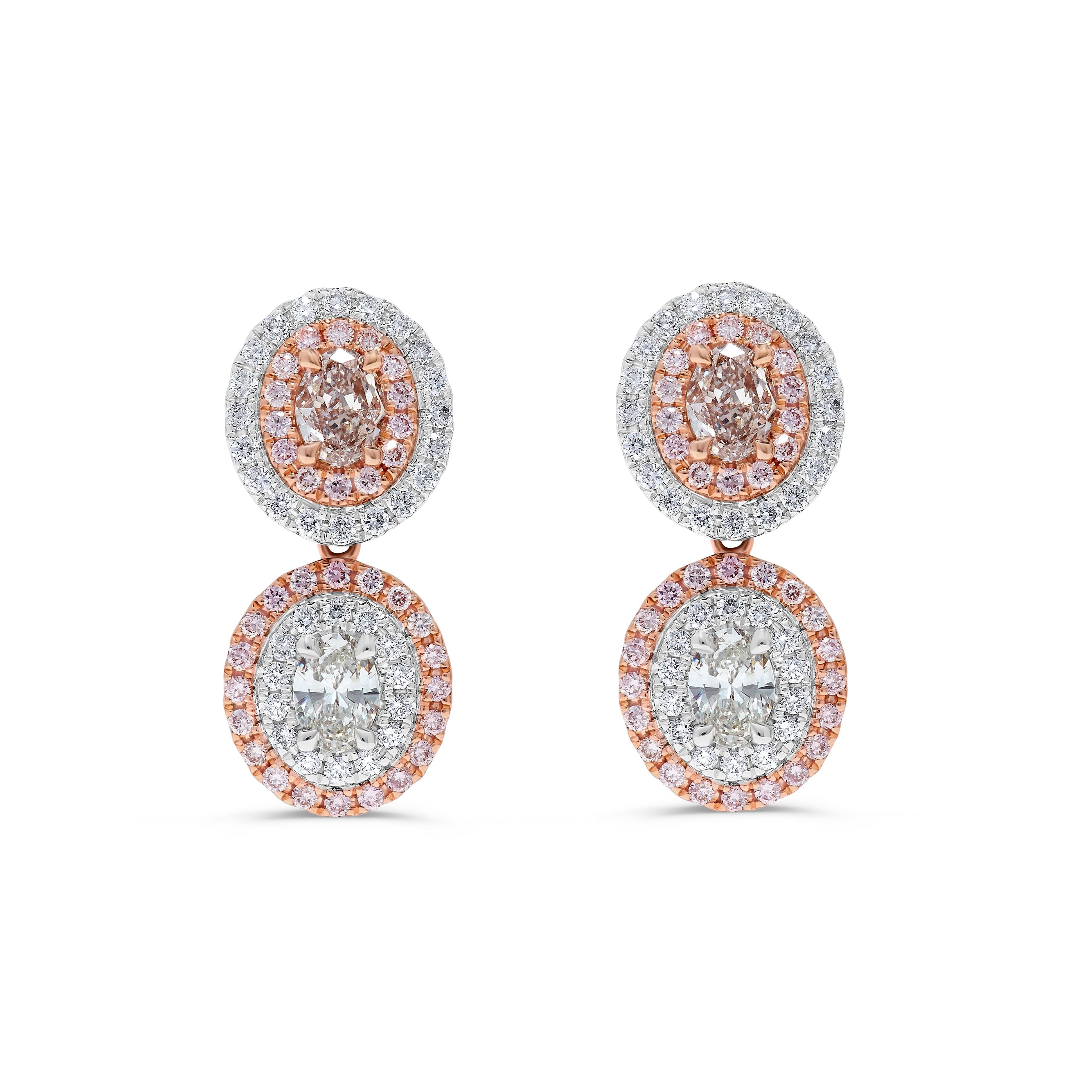 GIA Pink Oval Diamond and White Diamond Drop Earrings JEP067GH