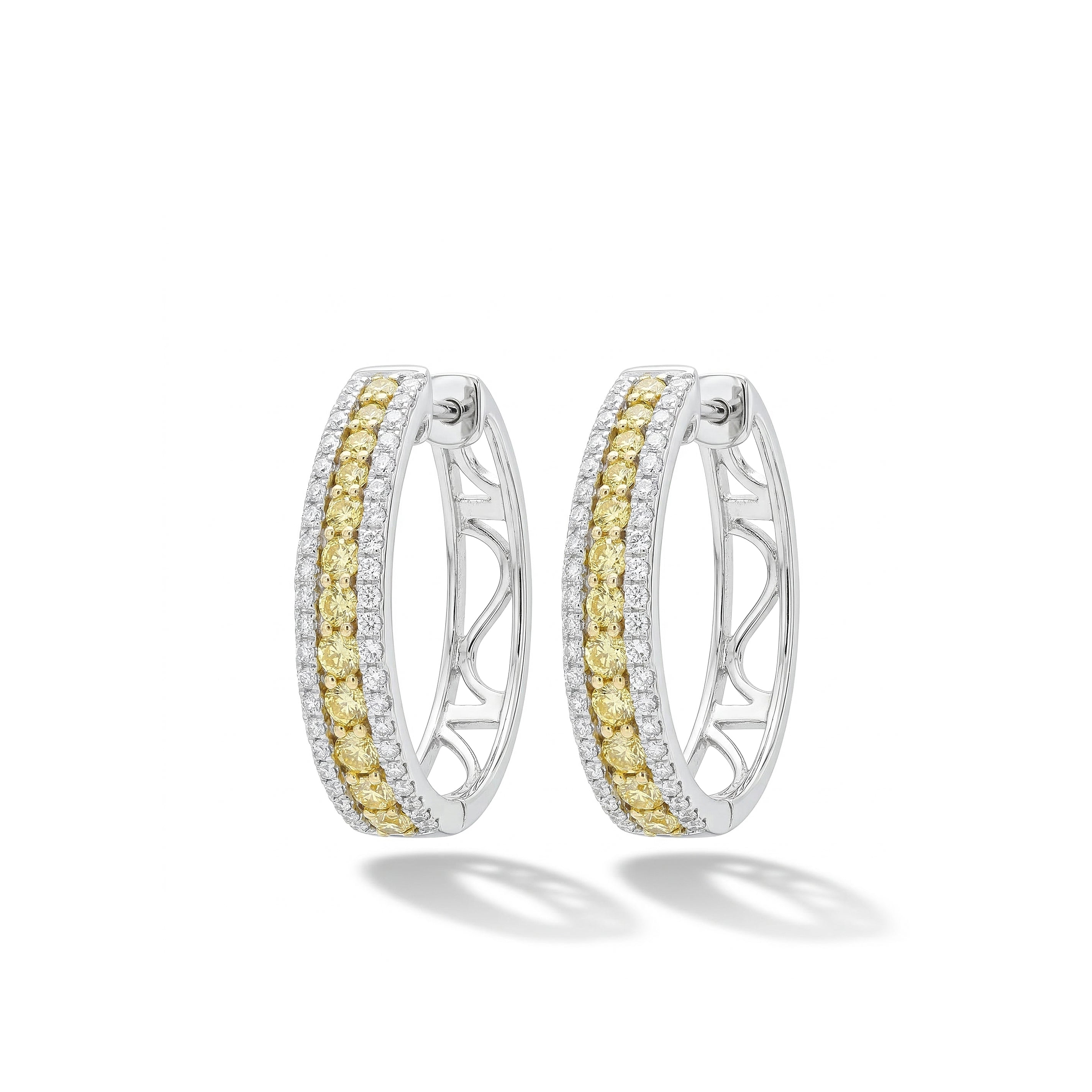Natural Yellow & White Diamond Hoop Earrings product image 1