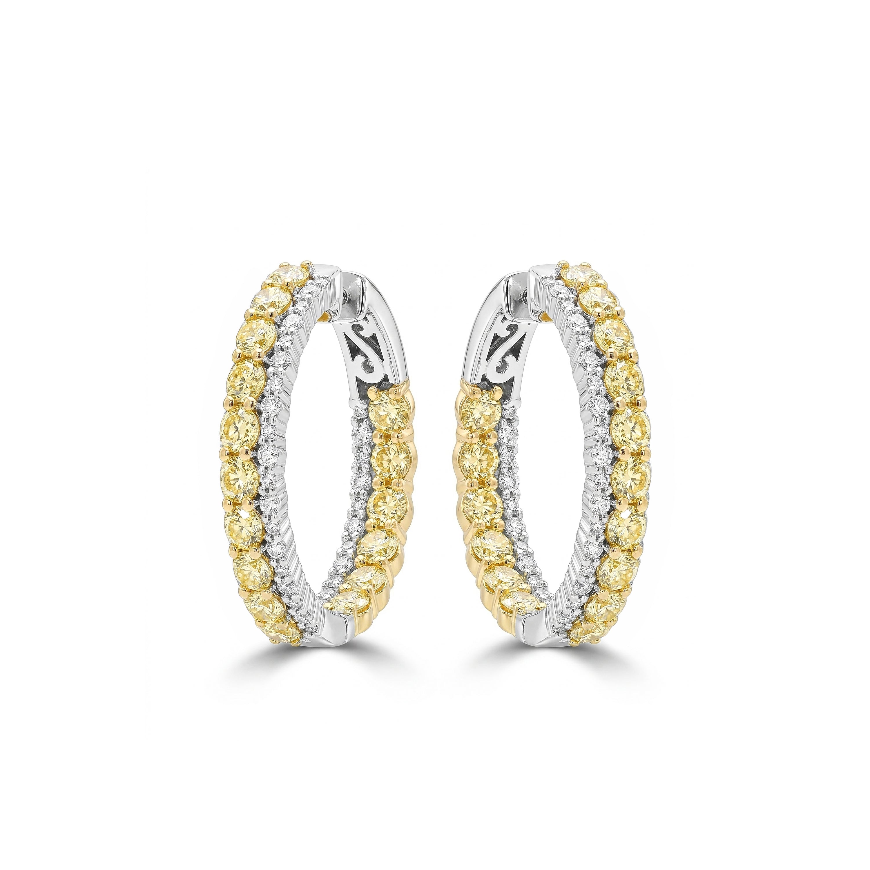 Natural Yellow & White Diamond Hoop Earrings product image 1