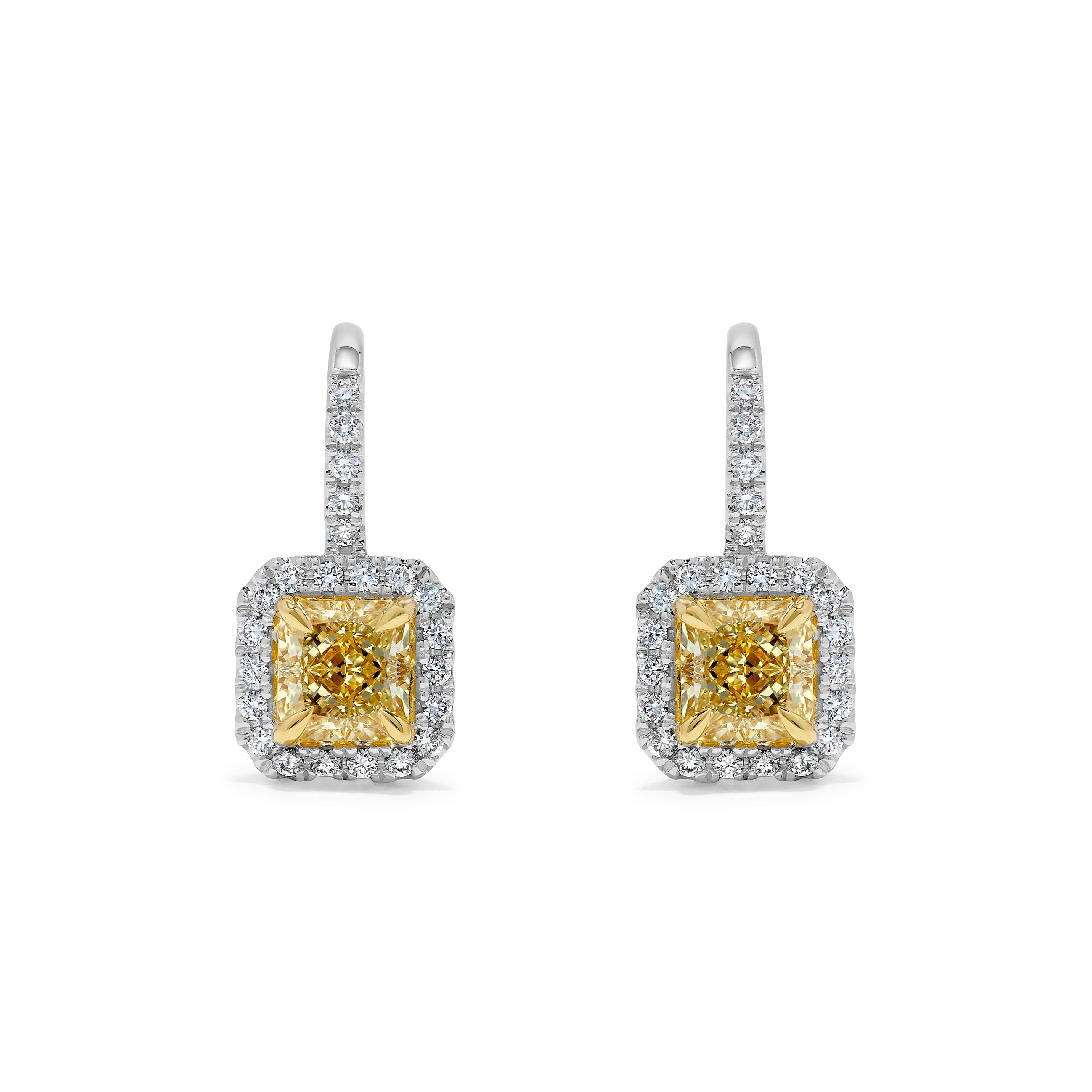 Yellow Radiant Cut & White Diamond Drop Earrings SE0032GP