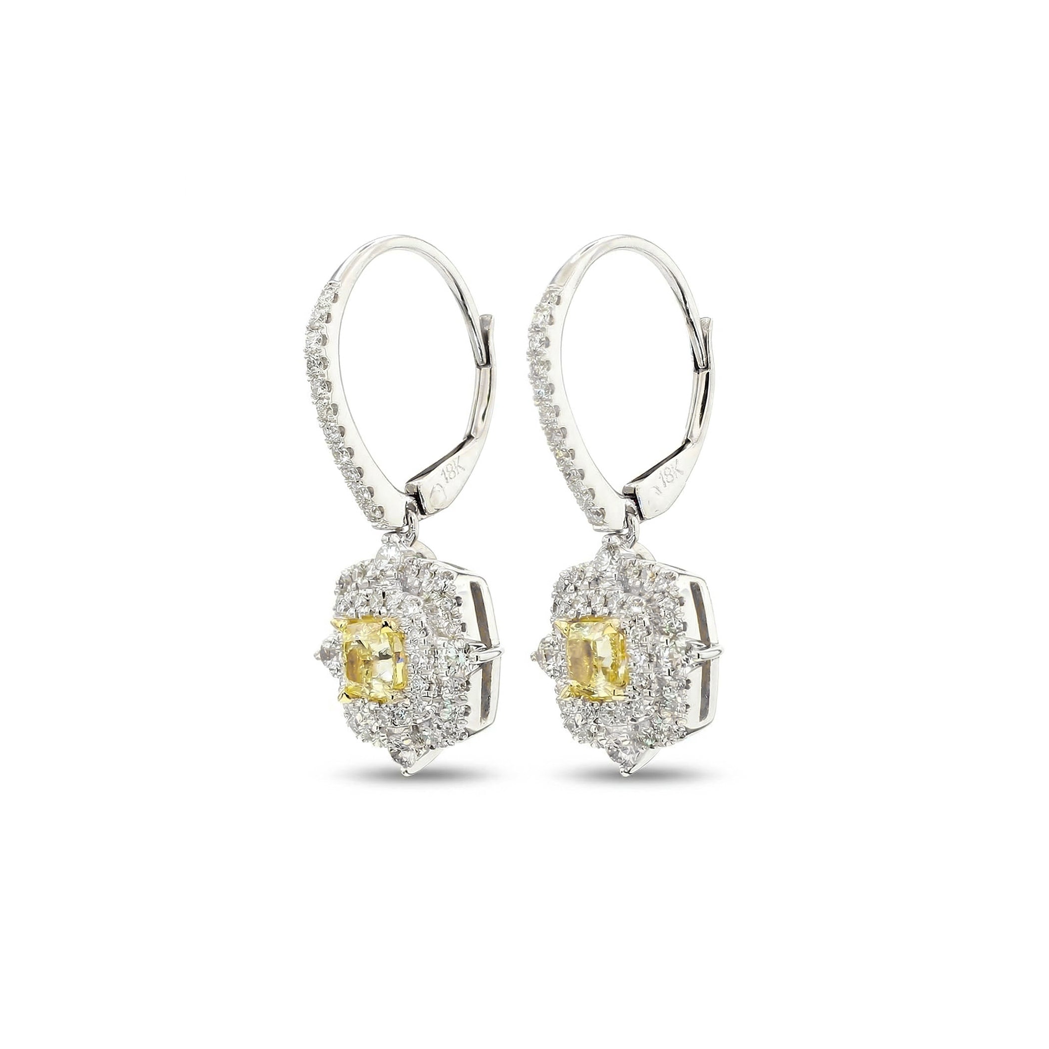 Natural Yellow Cushion Cut Diamond Drop Earrings product image 2