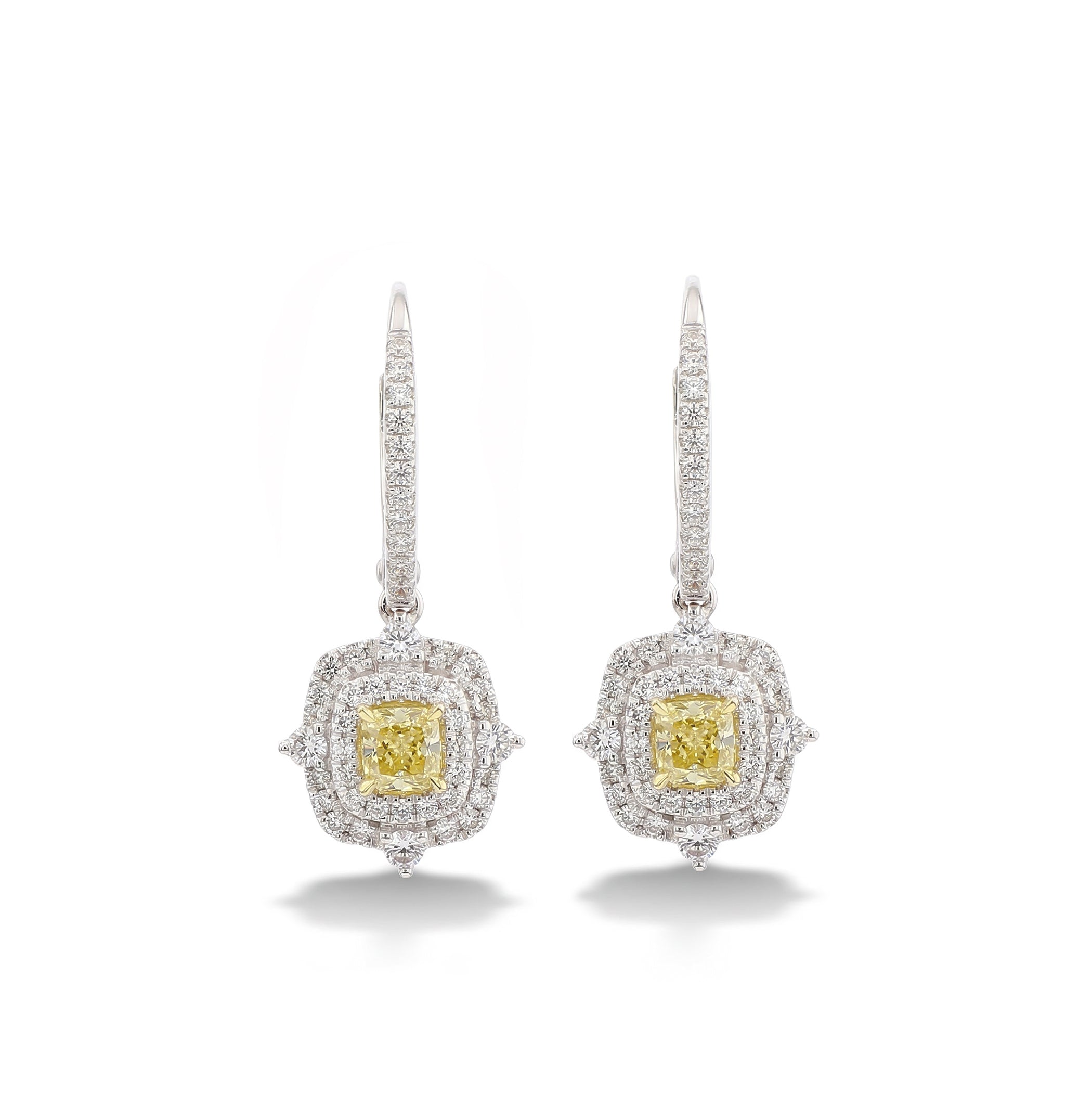 Natural Yellow Cushion Cut Diamond Drop Earrings product image 1