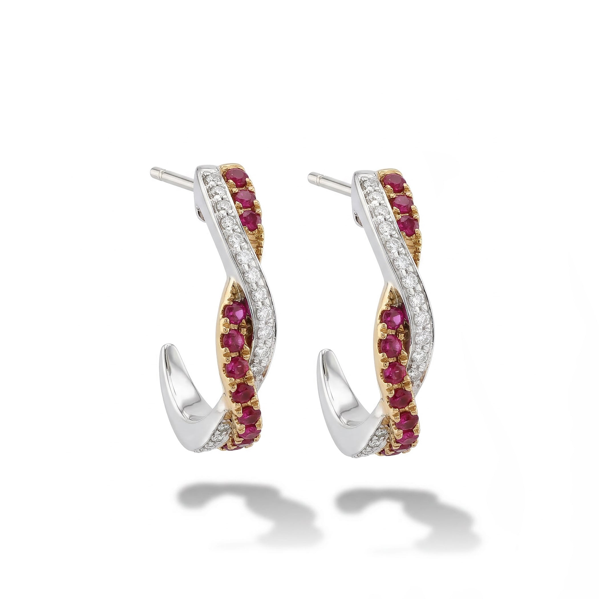 Natural Red Ruby & Diamond Crossover Earrings product image 2