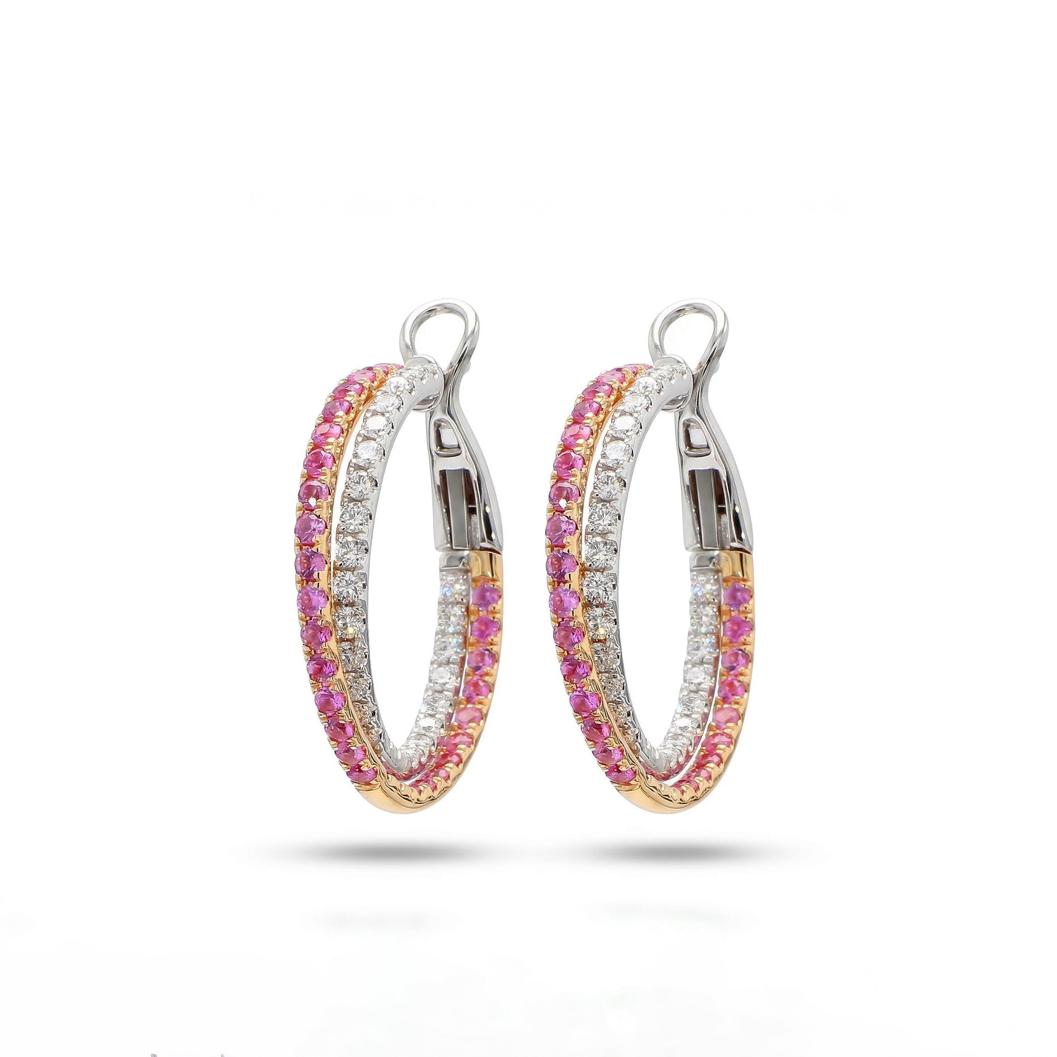 Natural Pink Sapphire & Diamond Crossover Hoop Earrings product image 2