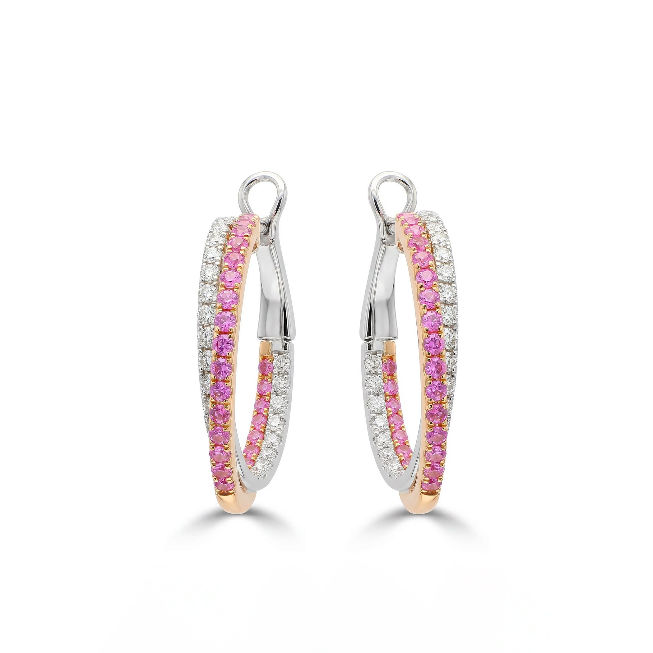 Natural Pink Sapphire & Diamond Crossover Hoop Earrings product image 1