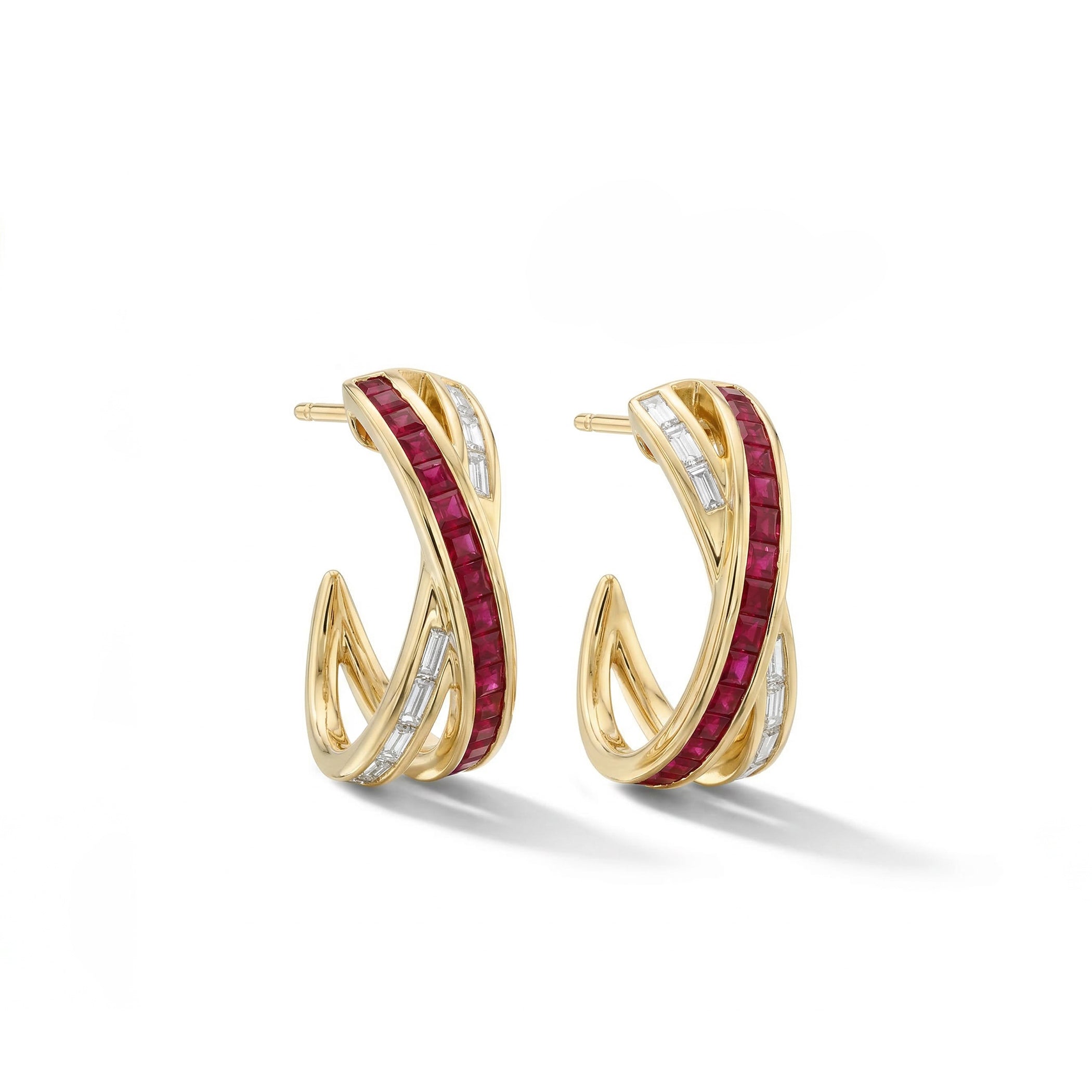 Natural Ruby & Diamond Crossover Hoop Earrings product image 2