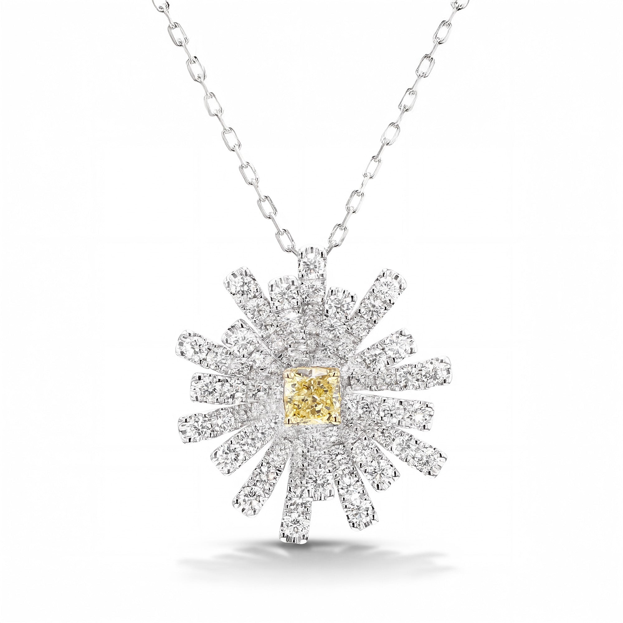Yellow Cushion Diamond Sunburst Necklace