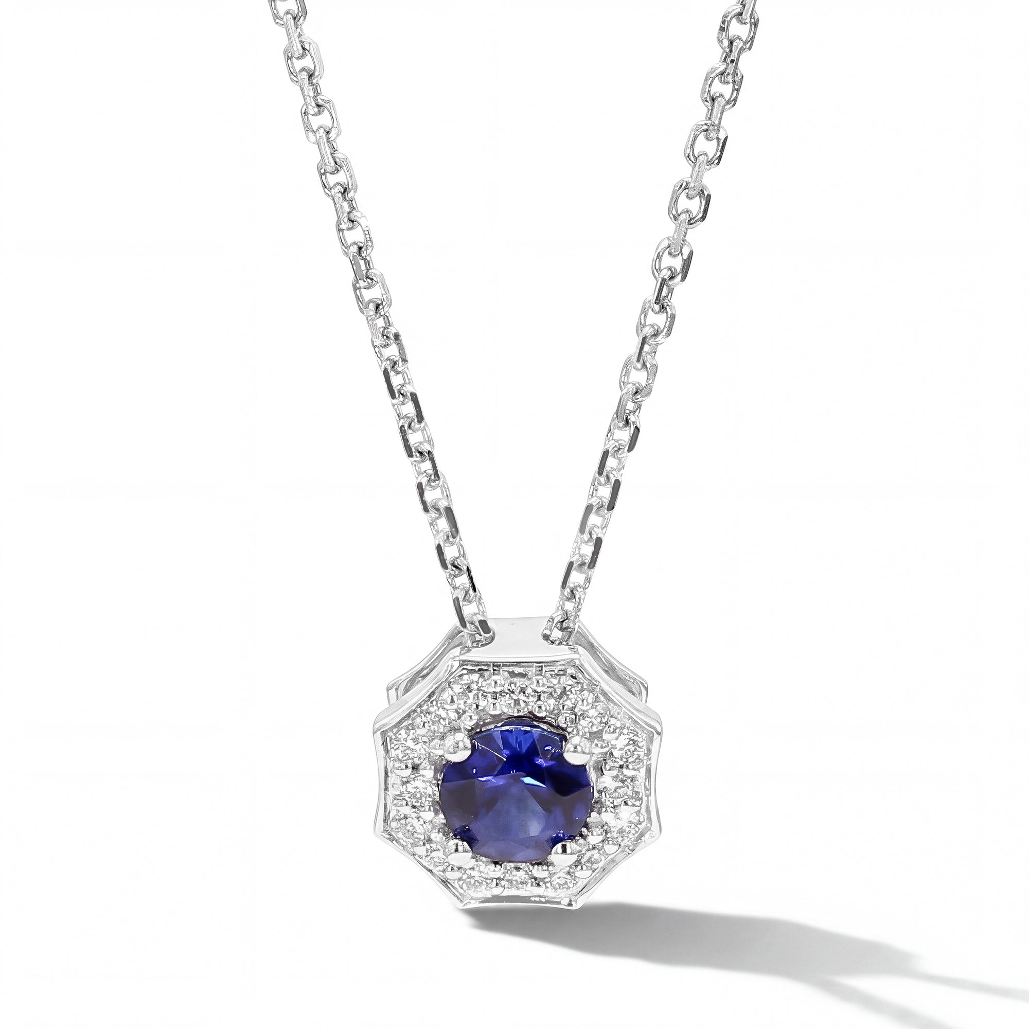 Natural Blue Round Sapphire & White Diamond Pendant product image 1