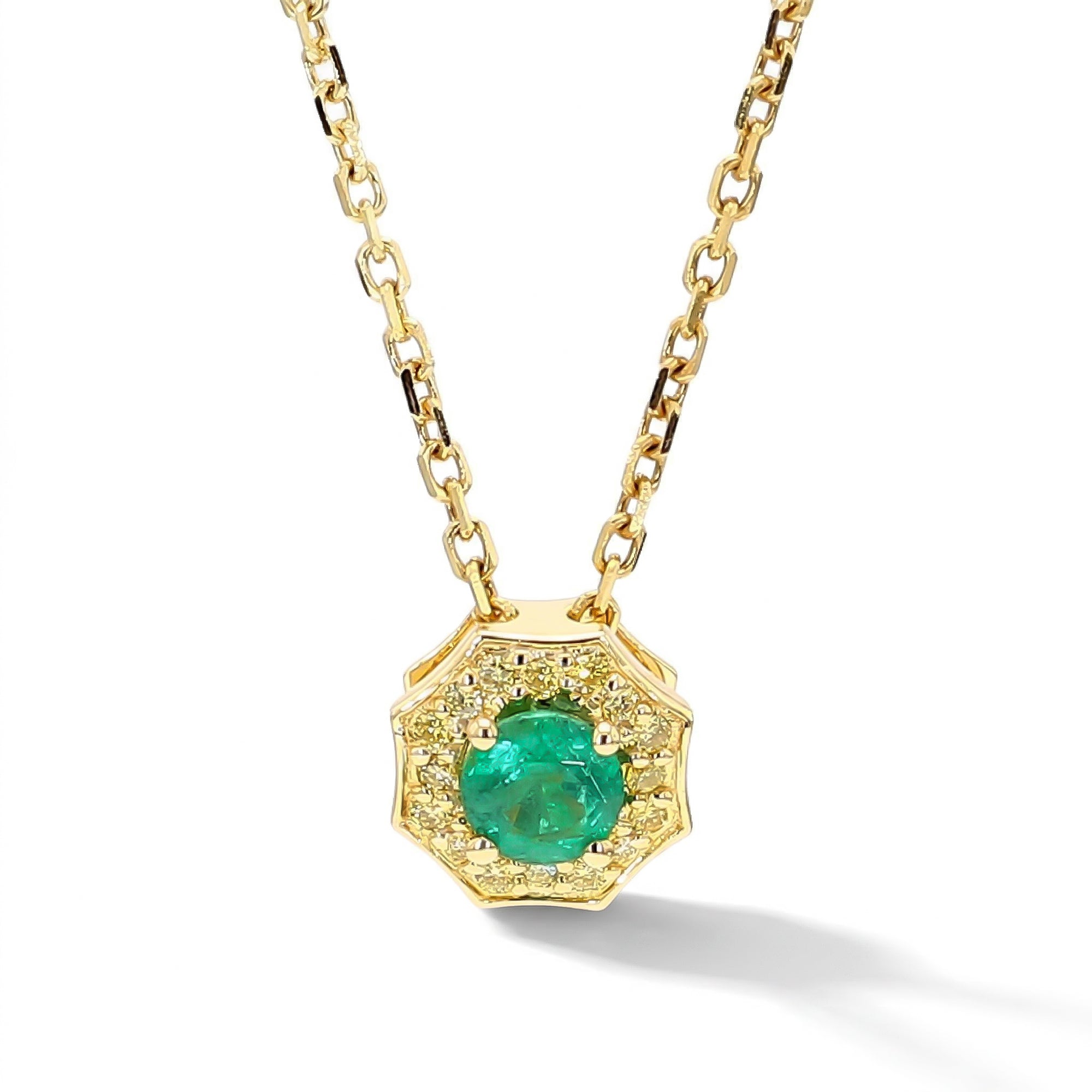 Natural Green Round Emerald & Yellow Diamond Pendant product image 1