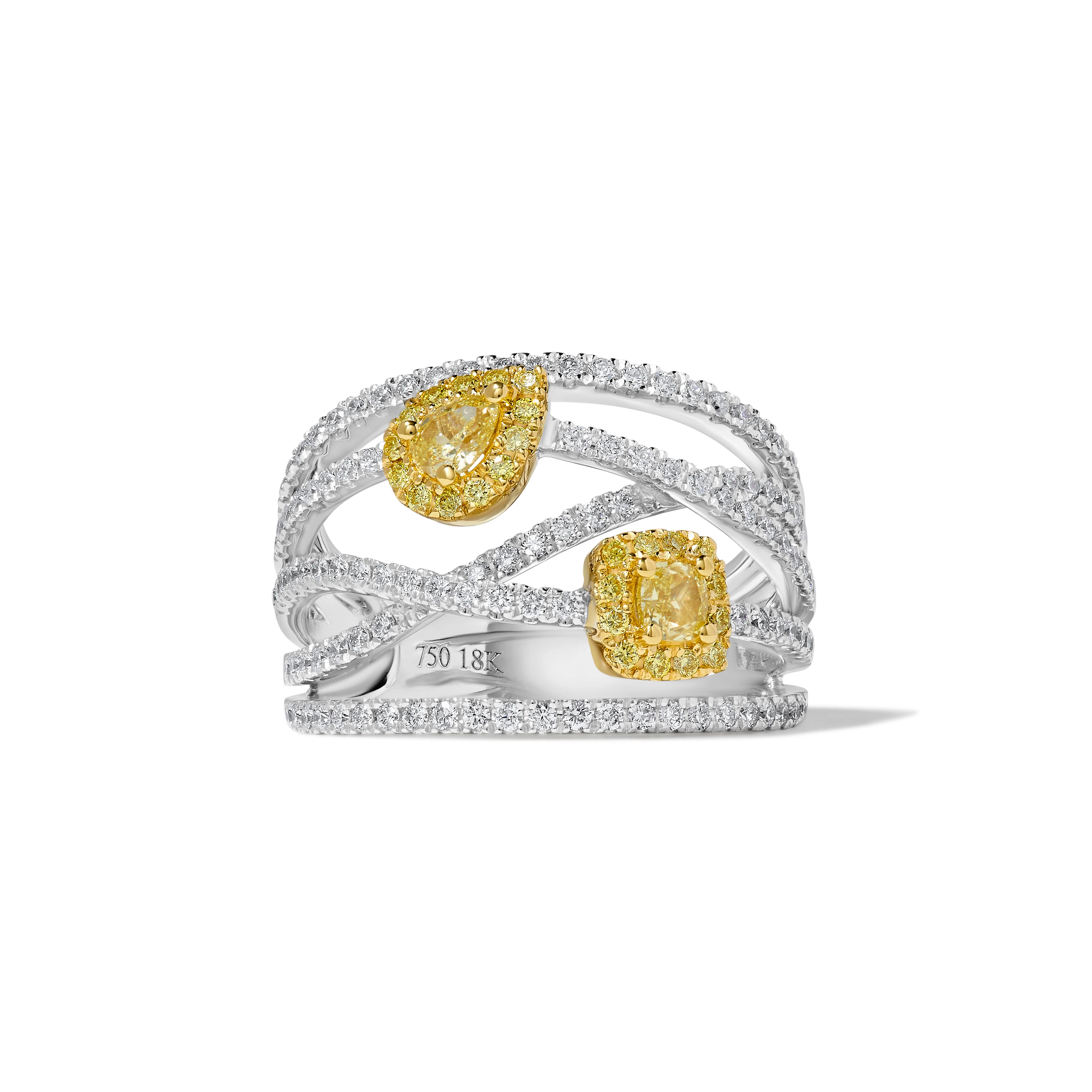 Yellow Pear & Cushion Diamond Ring SR0094GP