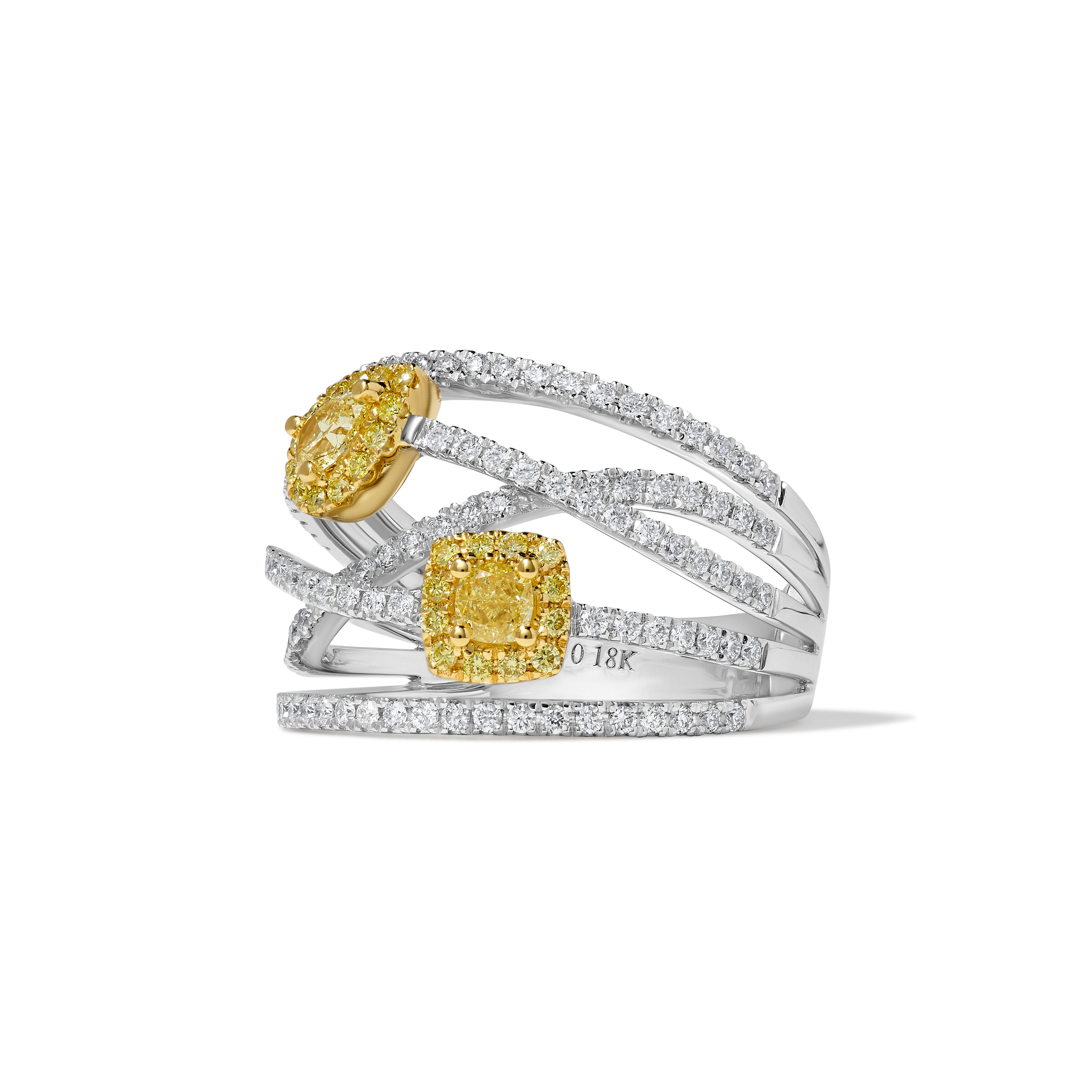 Yellow Pear & Cushion Diamond Ring SR0094GP