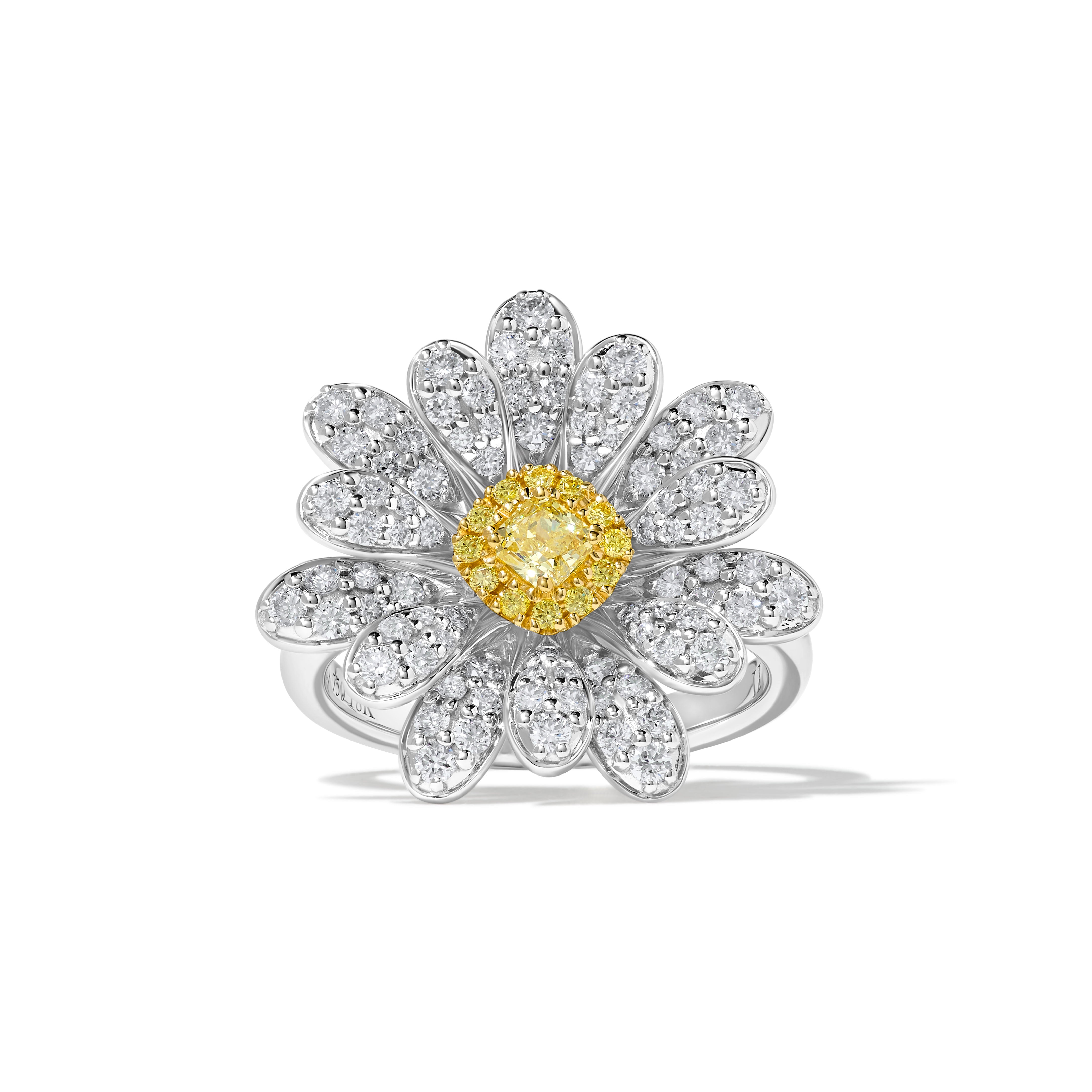 Yellow Cushion & White Round Diamond Ring SR0109GP