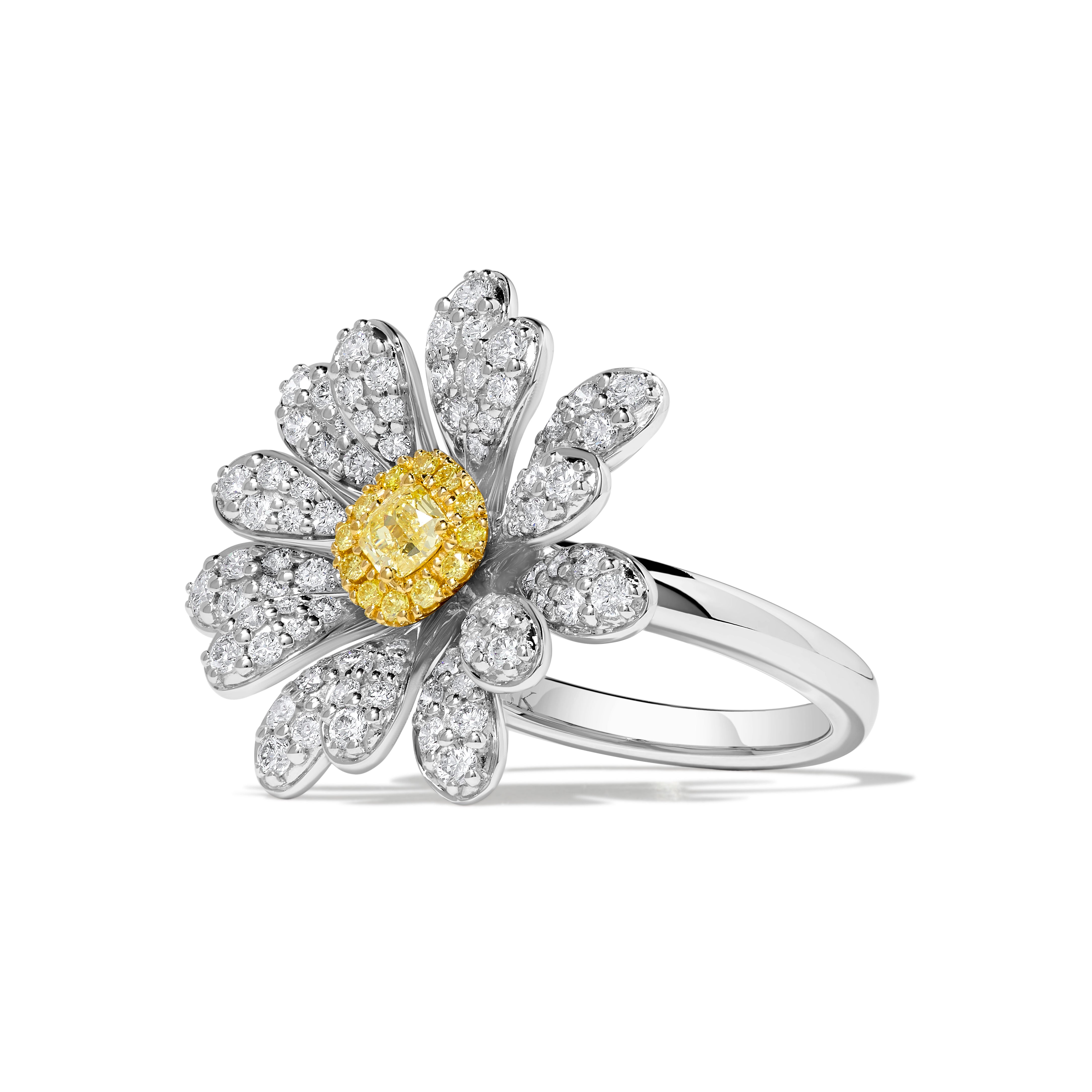 Yellow Cushion & White Round Diamond Ring SR0109GP