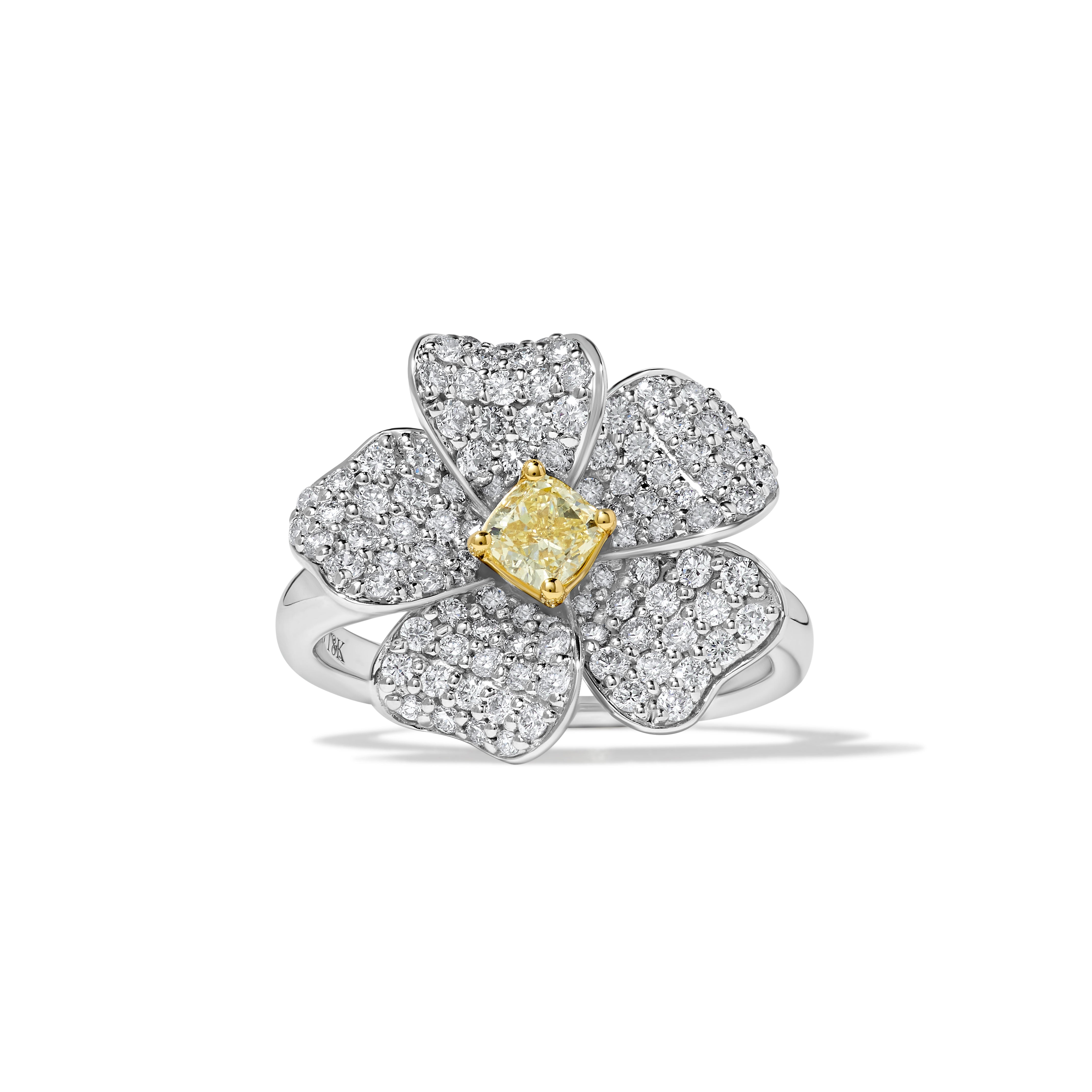 Yellow Cushion & White Round Diamond Ring SR0114GP