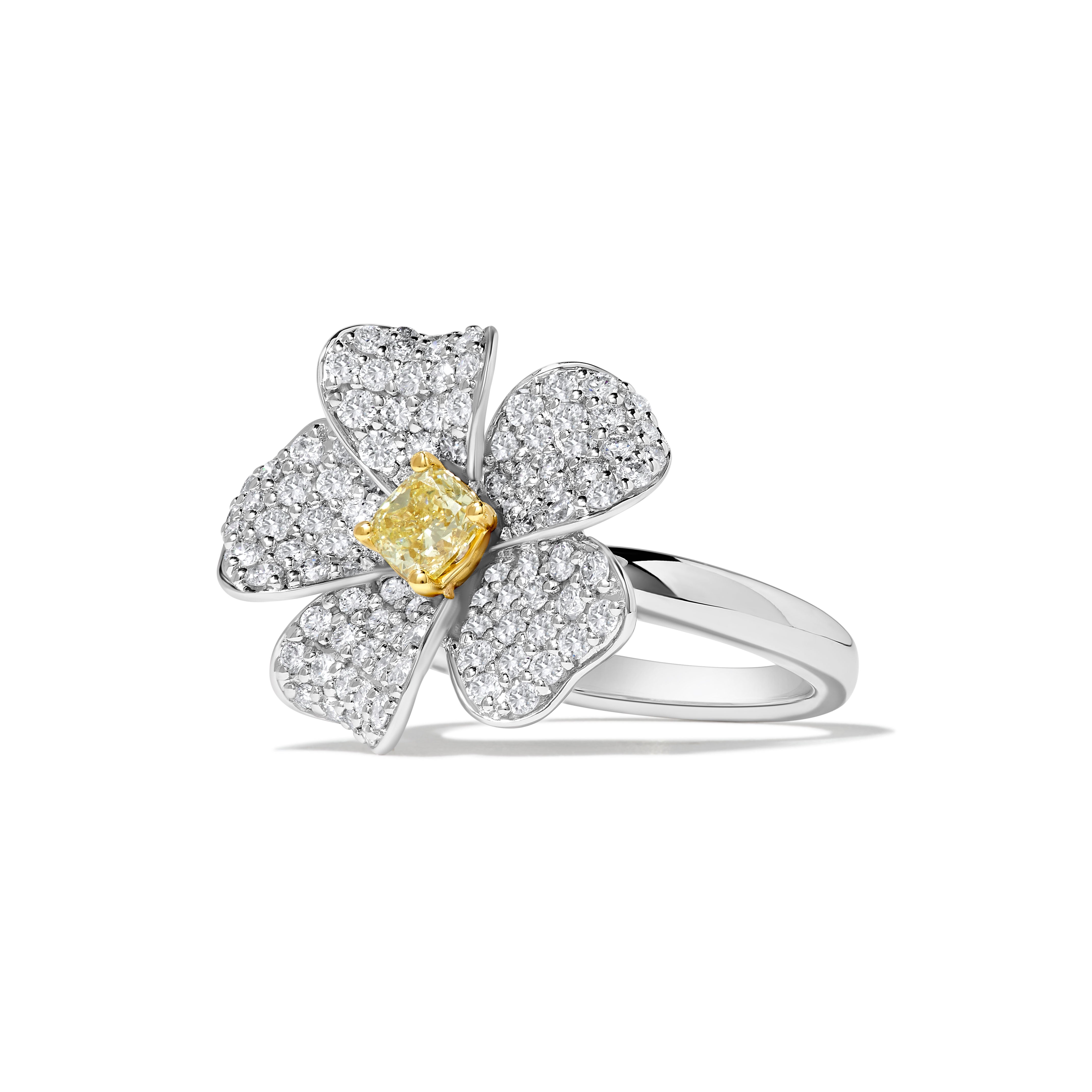 Yellow Cushion & White Round Diamond Ring SR0114GP