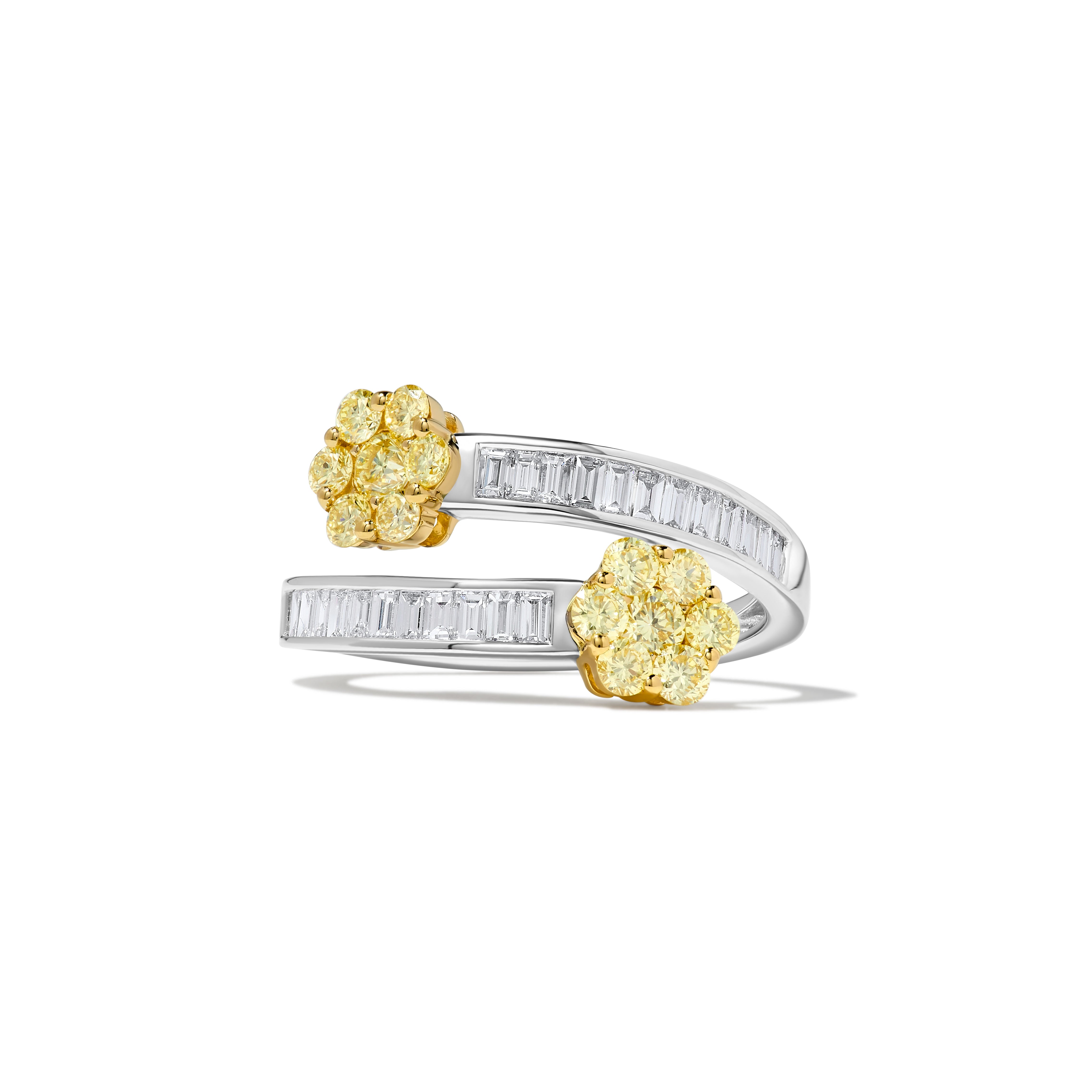 Yellow Round & White Baguette Diamond Ring SR0115GP