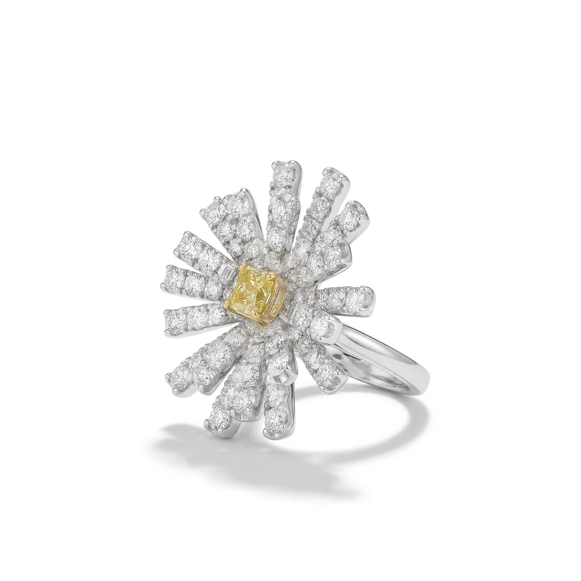 Yellow Cushion Diamond Sunburst Ring