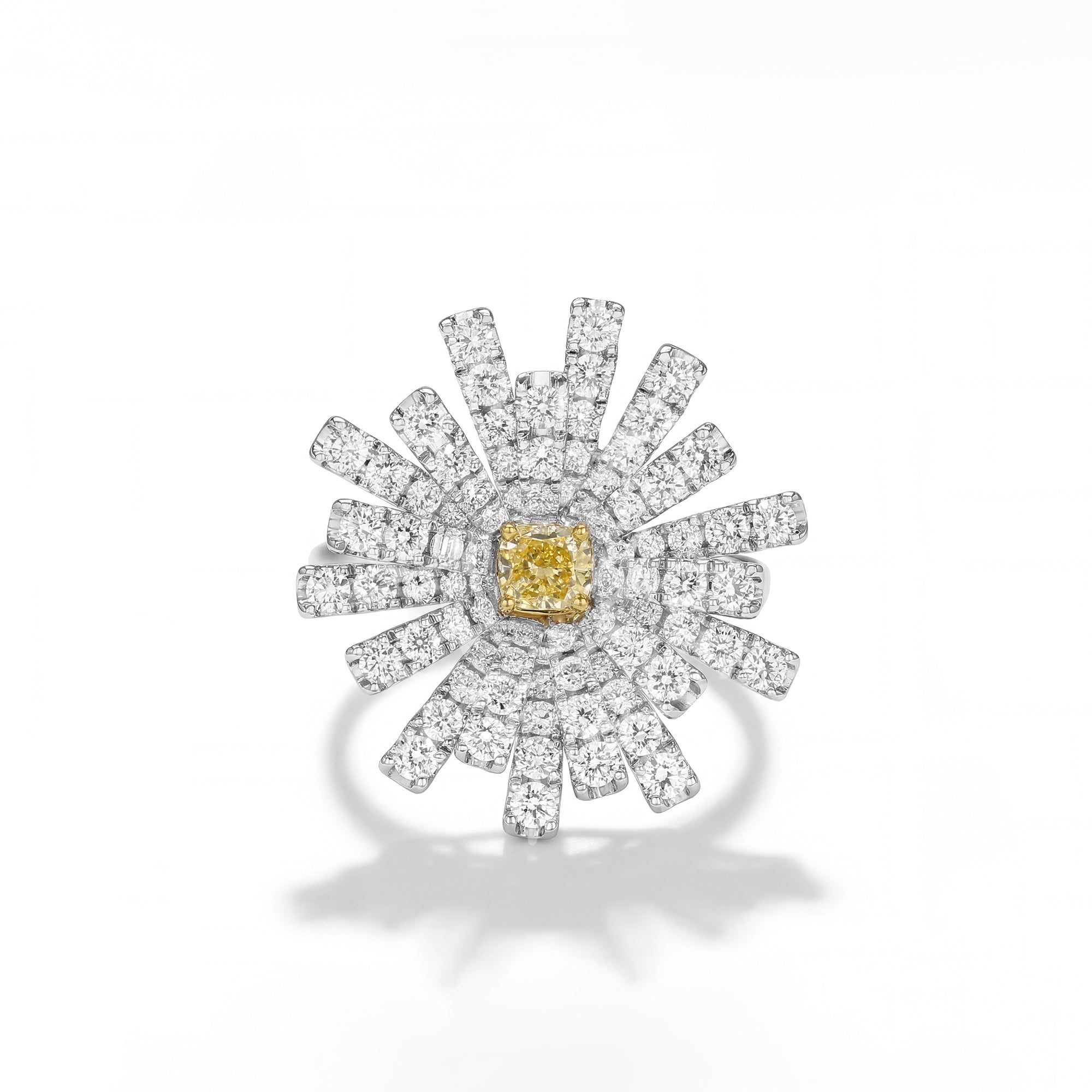 Yellow Cushion Diamond Sunburst Ring