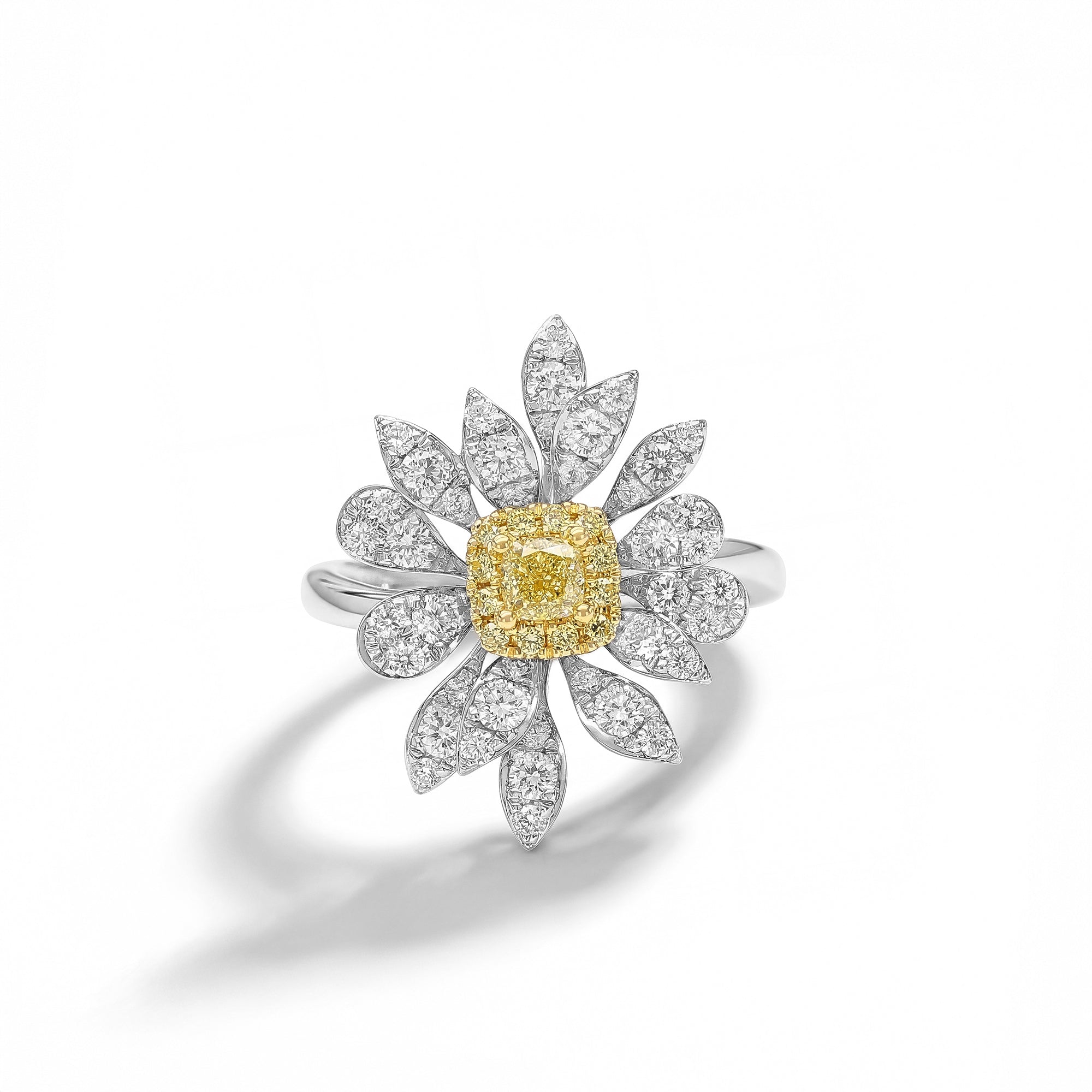 Floral Yellow Cushion Diamond Ring